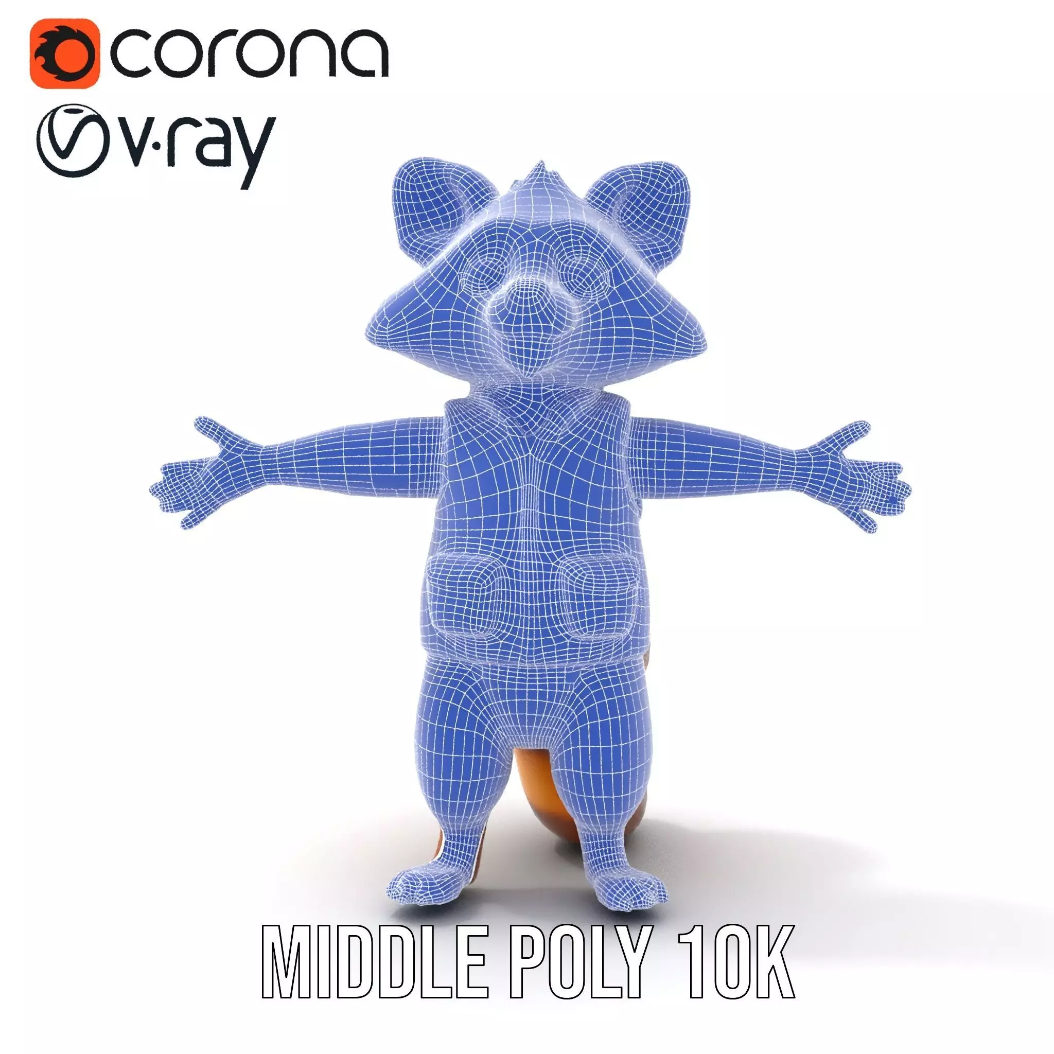 Cartoon Raccoon Character Rigged and Animated with Vest Low-poly 3D model_19