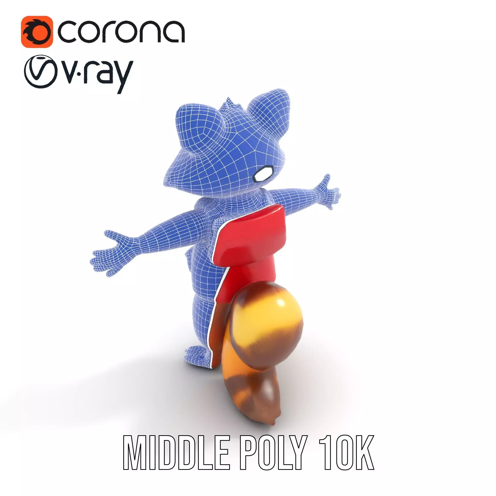 Cartoon Raccoon Character Rigged and Animated with Vest Low-poly 3D model_21