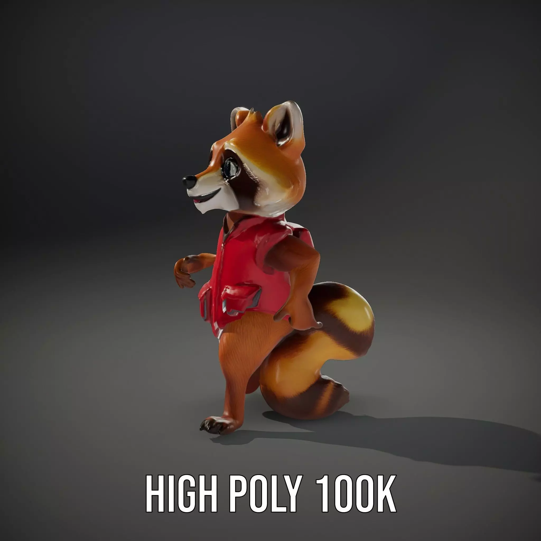 Cartoon Raccoon Character Rigged and Animated with Vest Low-poly 3D model_29