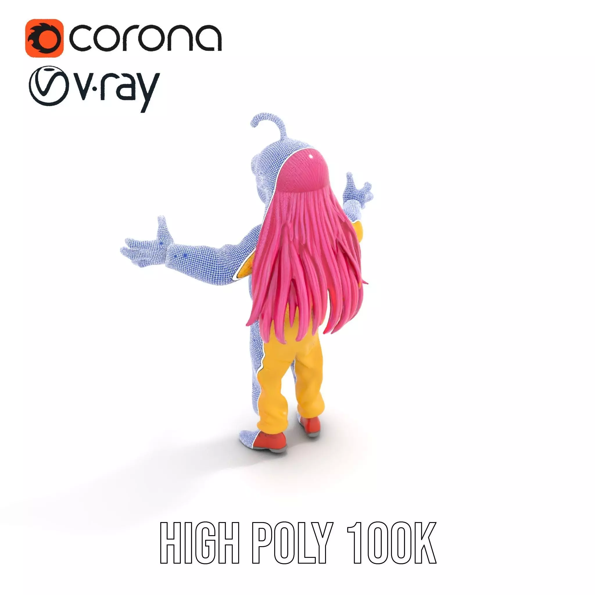 Smiling PinkHaired Character in Yellow Jumpsuit  Rigged and A... Low-poly 3D model_26