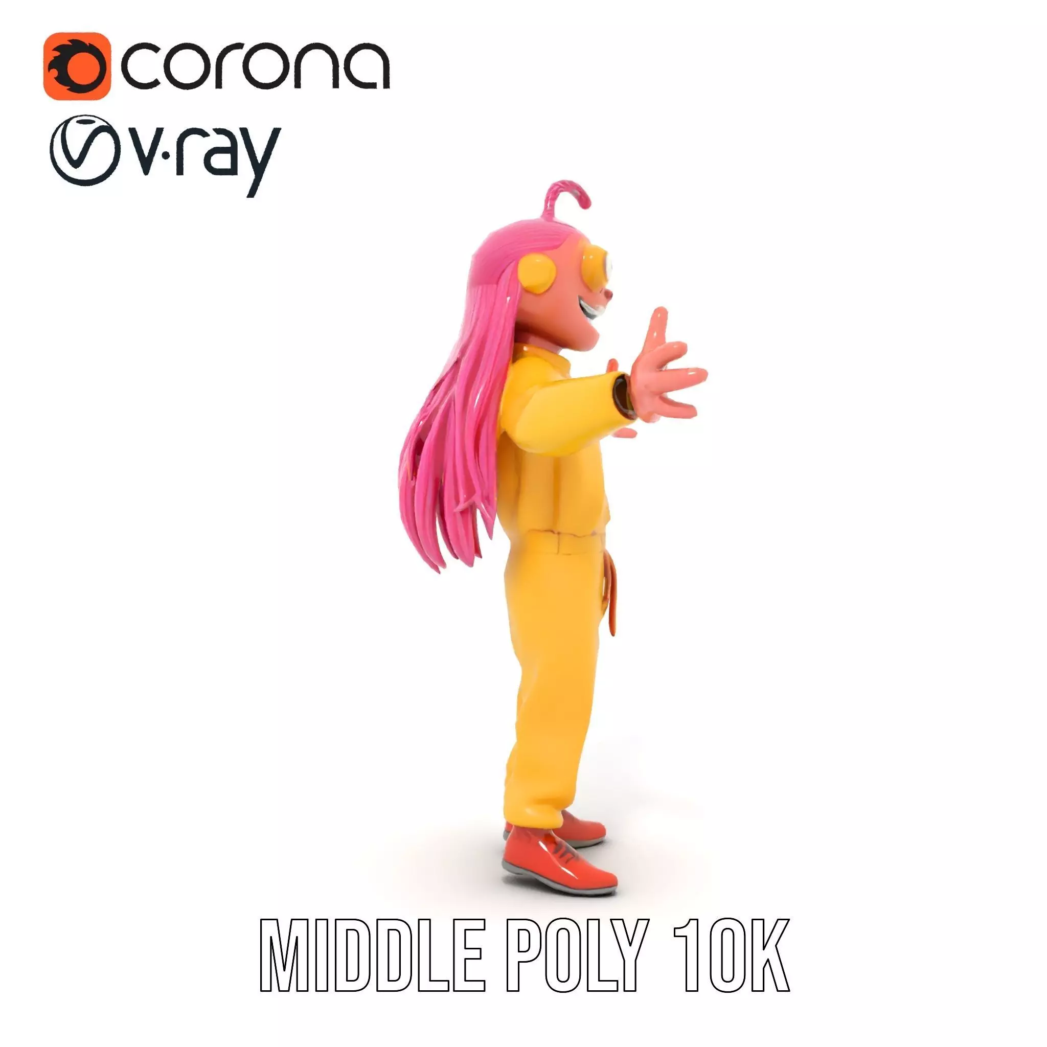 Smiling PinkHaired Character in Yellow Jumpsuit  Rigged and A... Low-poly 3D model_11
