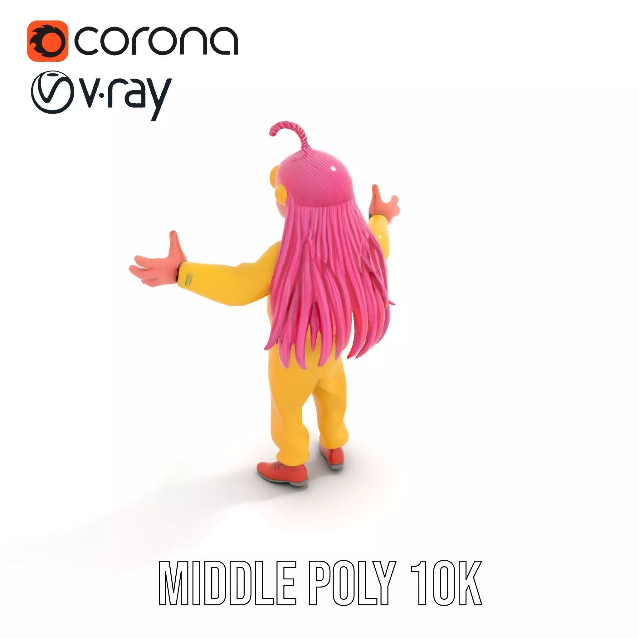Smiling PinkHaired Character in Yellow Jumpsuit  Rigged and A... Low-poly 3D model_13