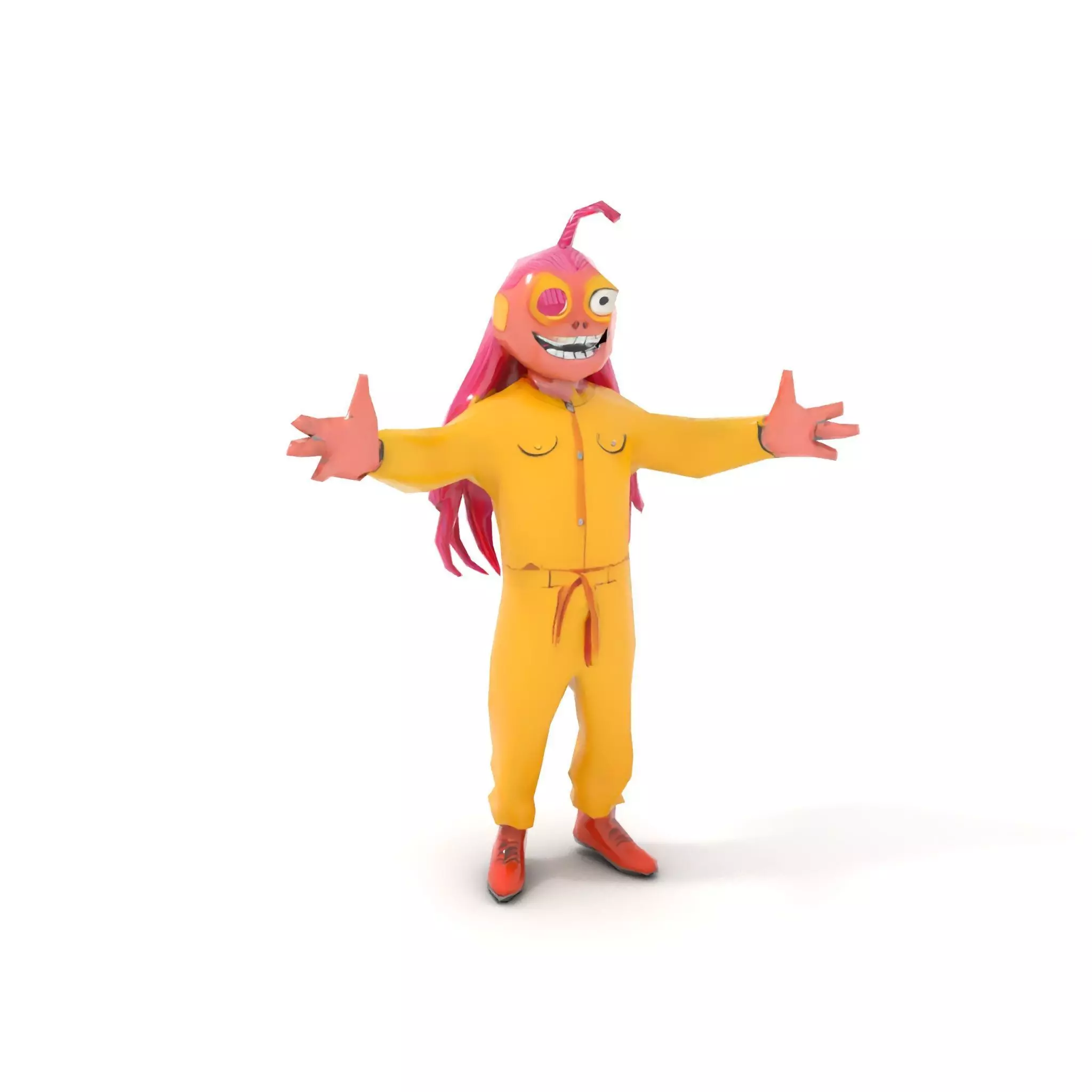 Smiling PinkHaired Character in Yellow Jumpsuit  Rigged and A... Low-poly 3D model_8