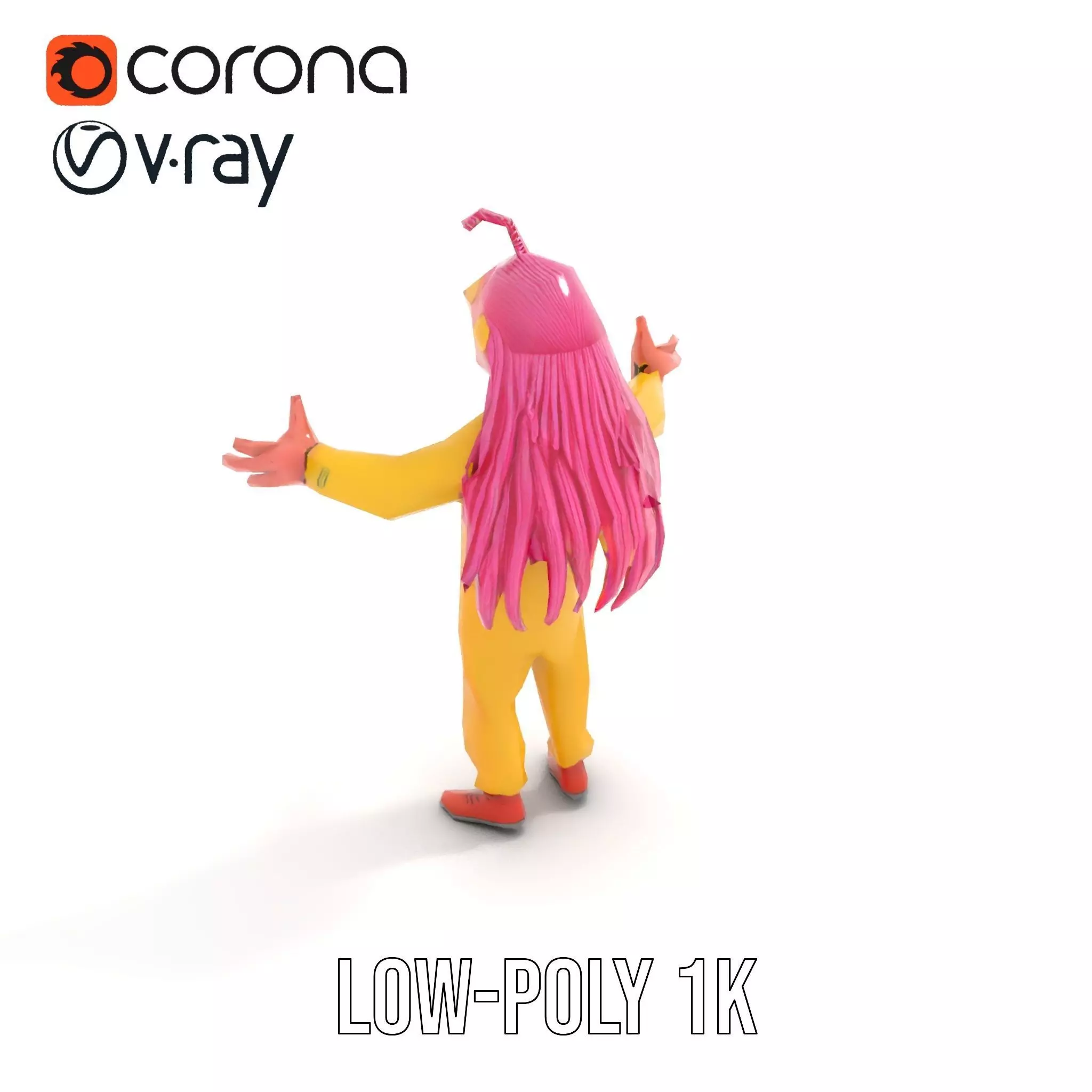Smiling PinkHaired Character in Yellow Jumpsuit  Rigged and A... Low-poly 3D model_9