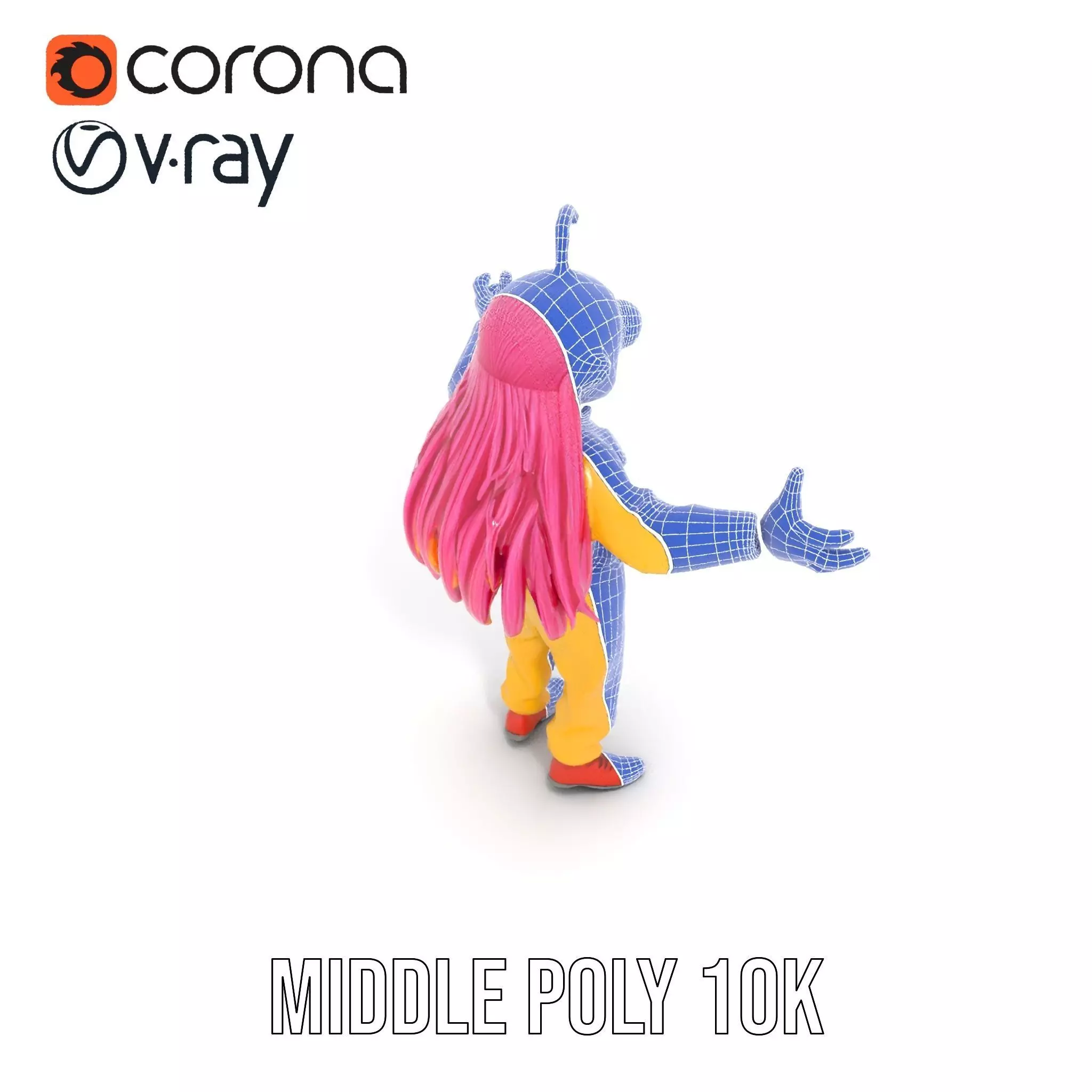 Smiling PinkHaired Character in Yellow Jumpsuit  Rigged and A... Low-poly 3D model_27