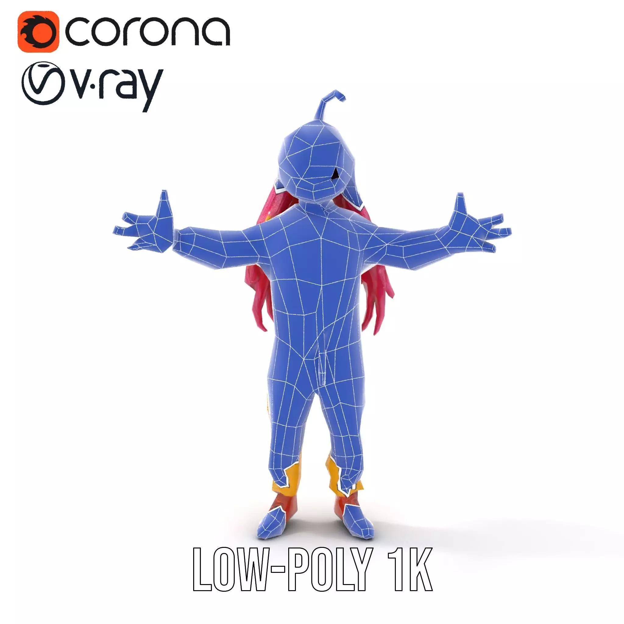 Smiling PinkHaired Character in Yellow Jumpsuit  Rigged and A... Low-poly 3D model_25