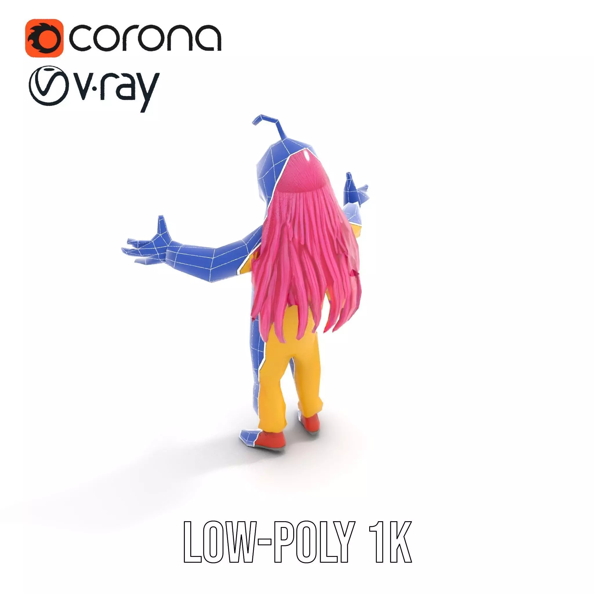 Smiling PinkHaired Character in Yellow Jumpsuit  Rigged and A... Low-poly 3D model_20