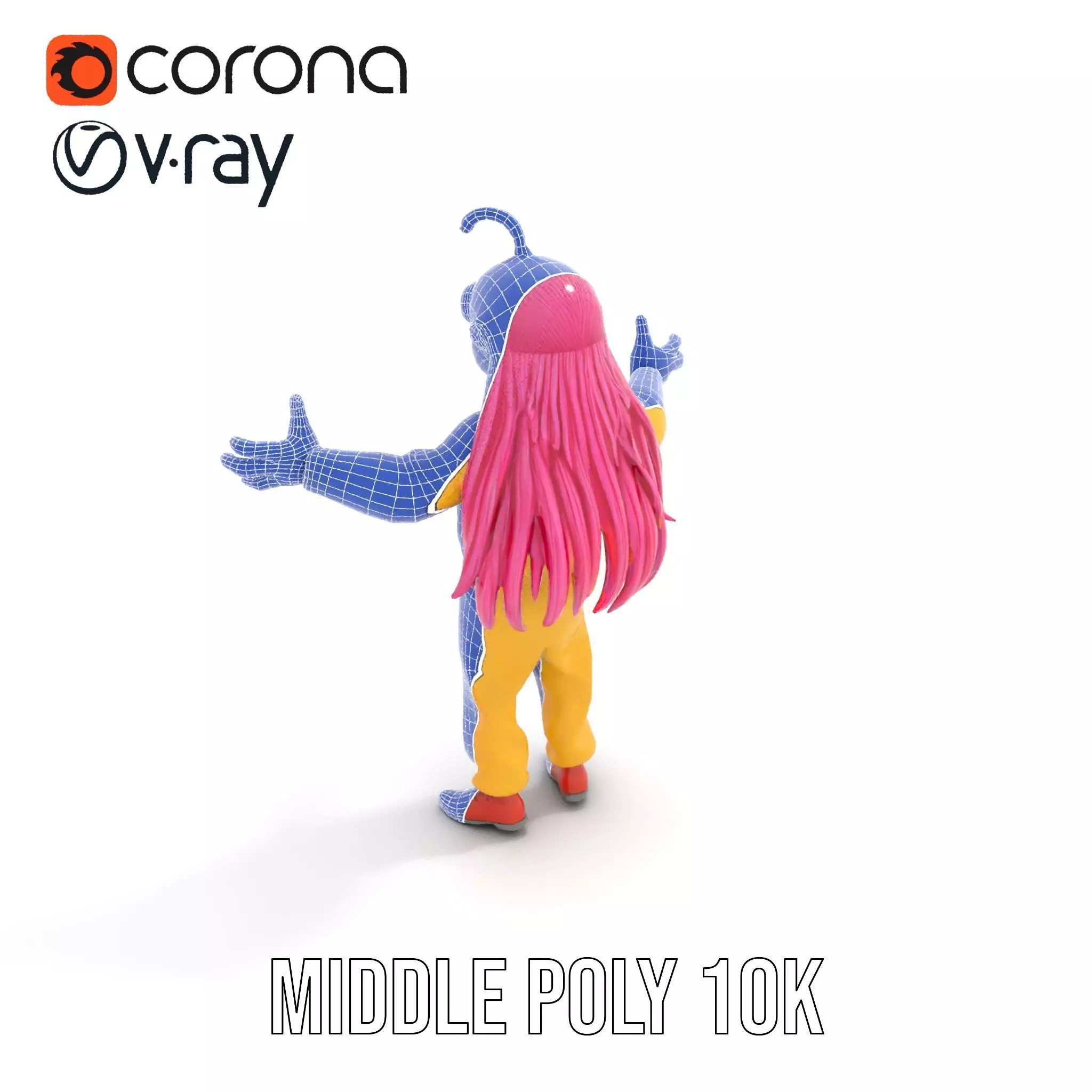Smiling PinkHaired Character in Yellow Jumpsuit  Rigged and A... Low-poly 3D model_21