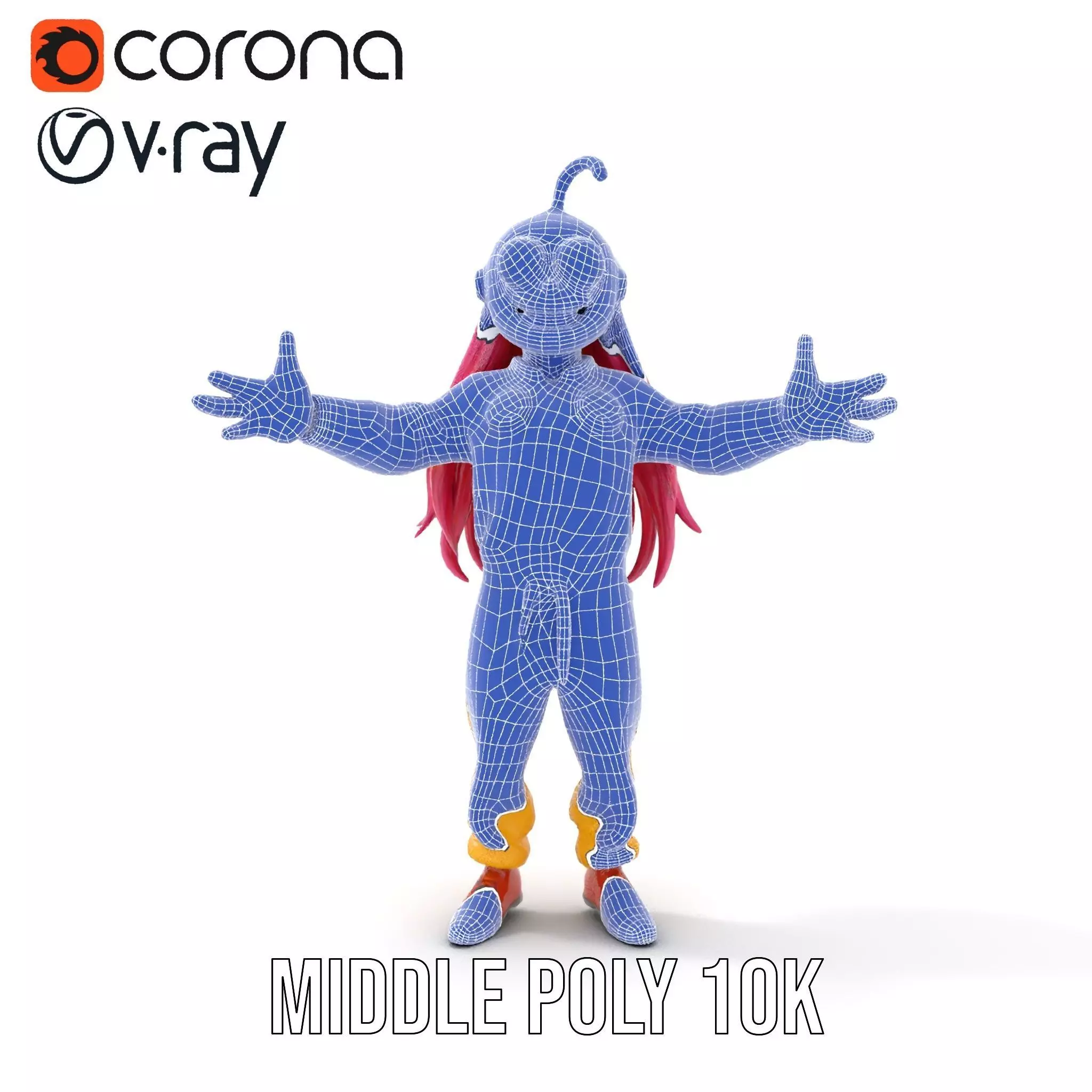Smiling PinkHaired Character in Yellow Jumpsuit  Rigged and A... Low-poly 3D model_30
