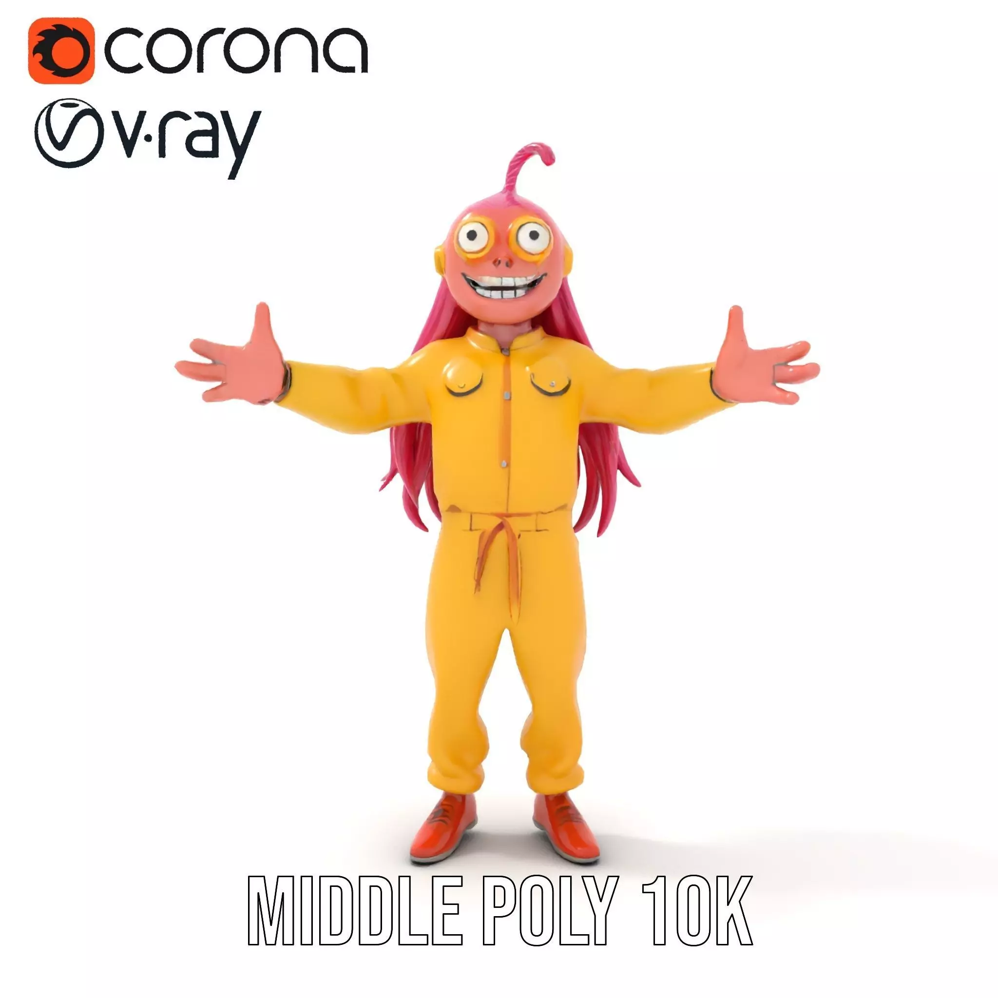 Smiling PinkHaired Character in Yellow Jumpsuit  Rigged and A... Low-poly 3D model_16