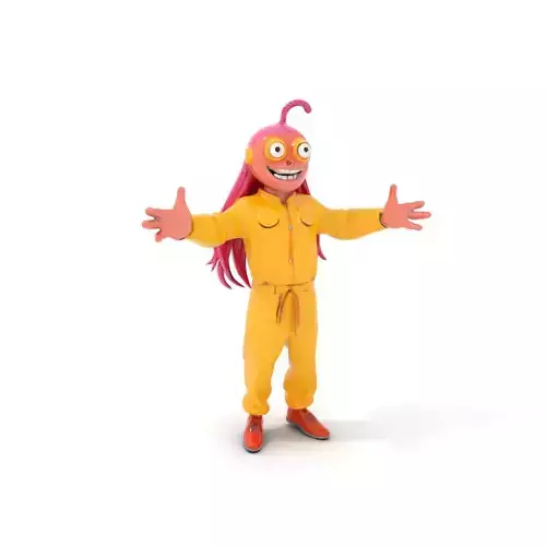 Smiling PinkHaired Character in Yellow Jumpsuit  Rigged and A... Low-poly 3D model