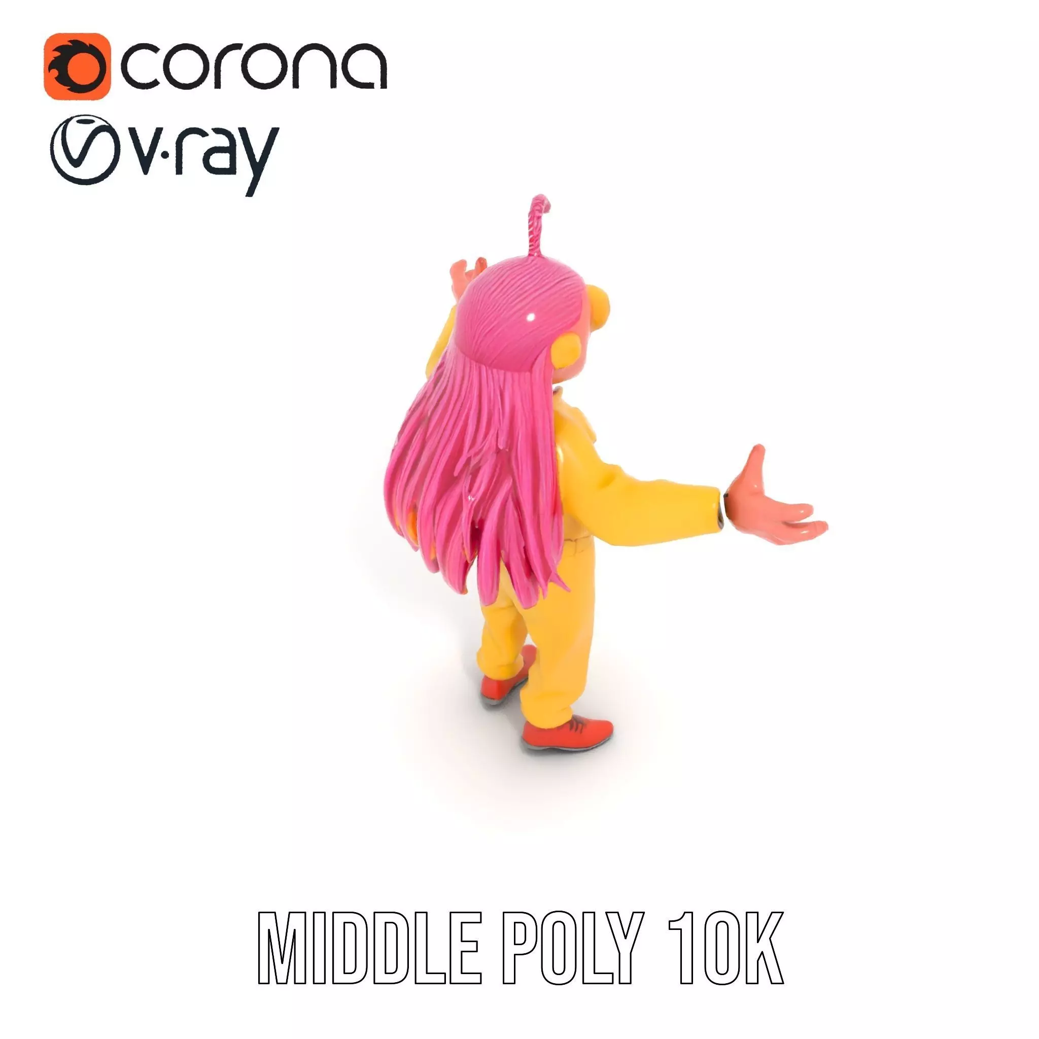 Smiling PinkHaired Character in Yellow Jumpsuit  Rigged and A... Low-poly 3D model_6