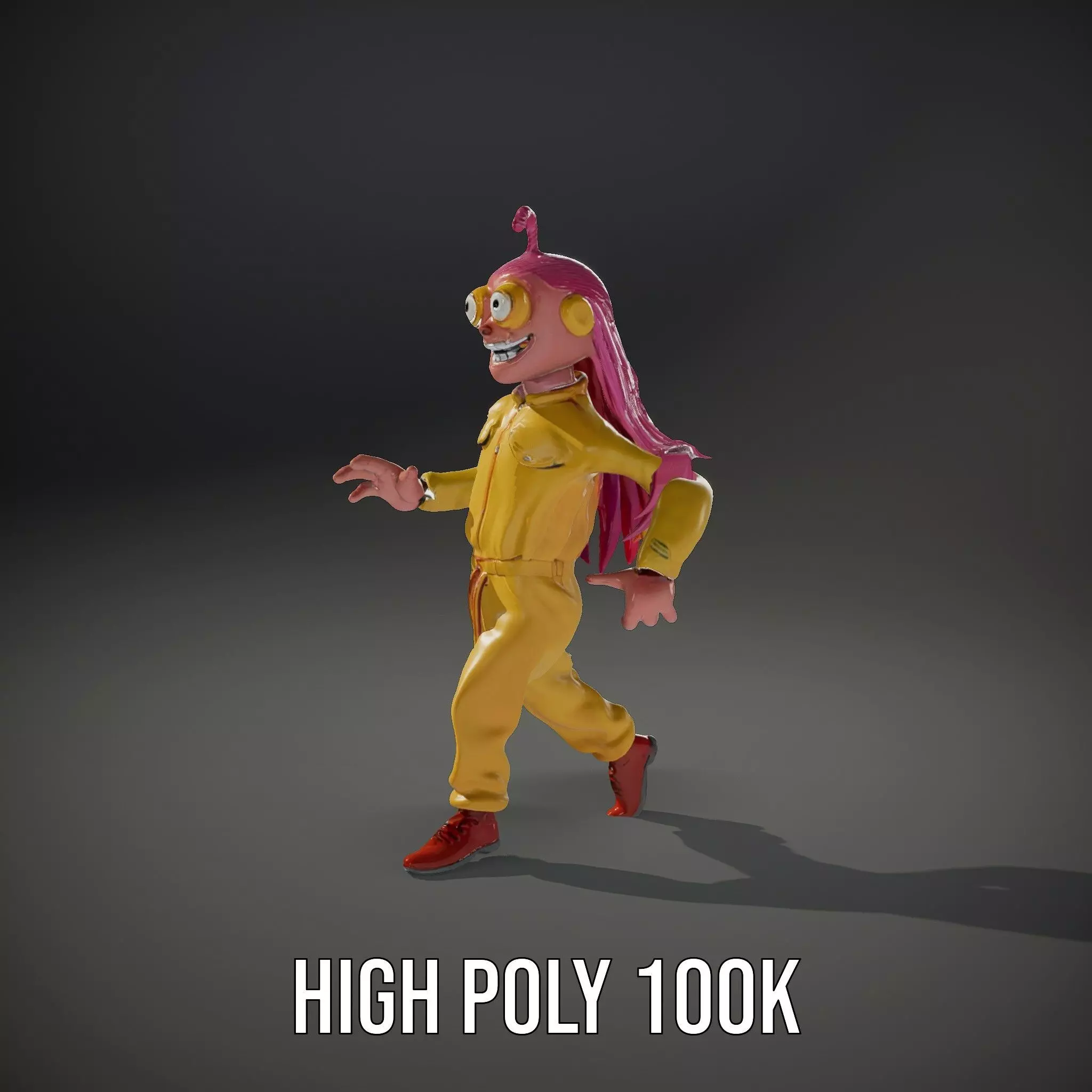Smiling PinkHaired Character in Yellow Jumpsuit  Rigged and A... Low-poly 3D model_34