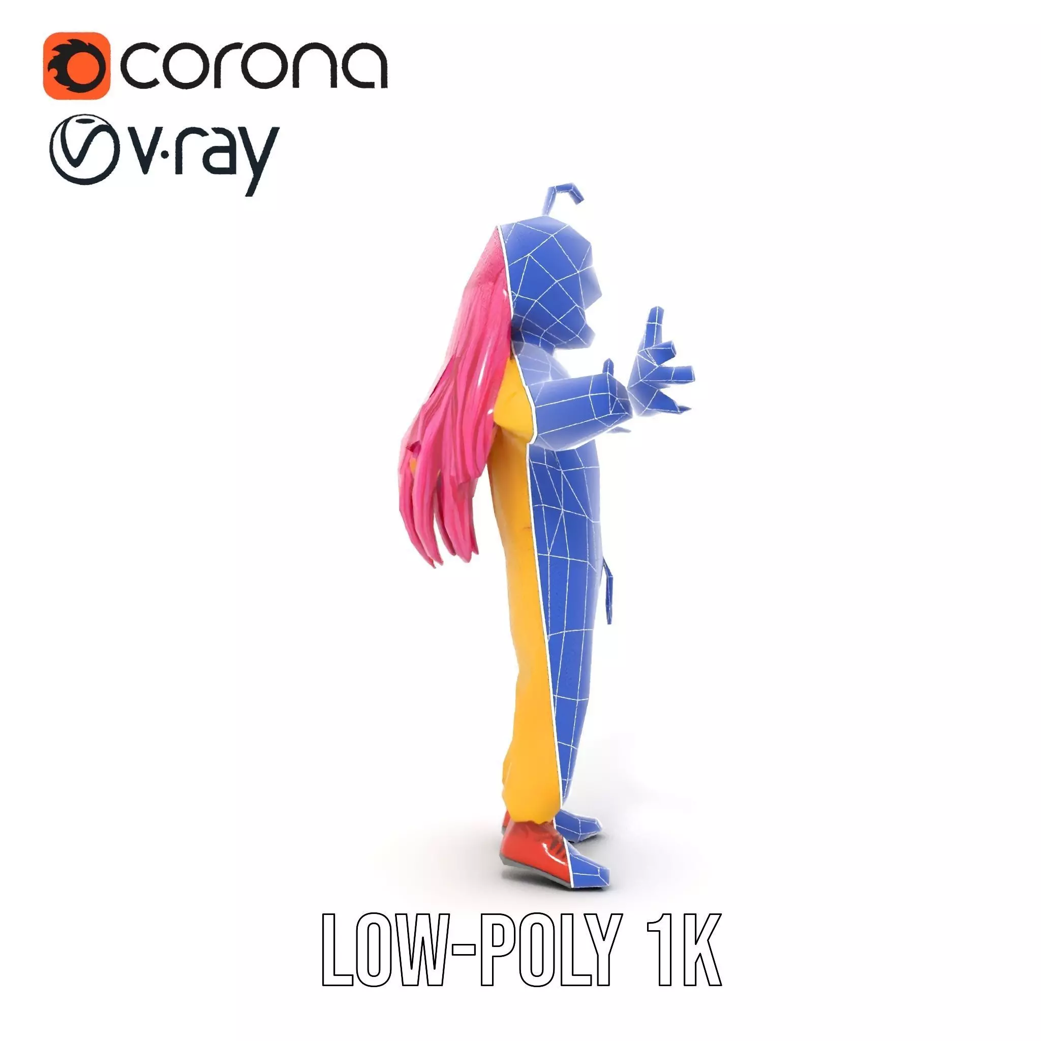 Smiling PinkHaired Character in Yellow Jumpsuit  Rigged and A... Low-poly 3D model_28