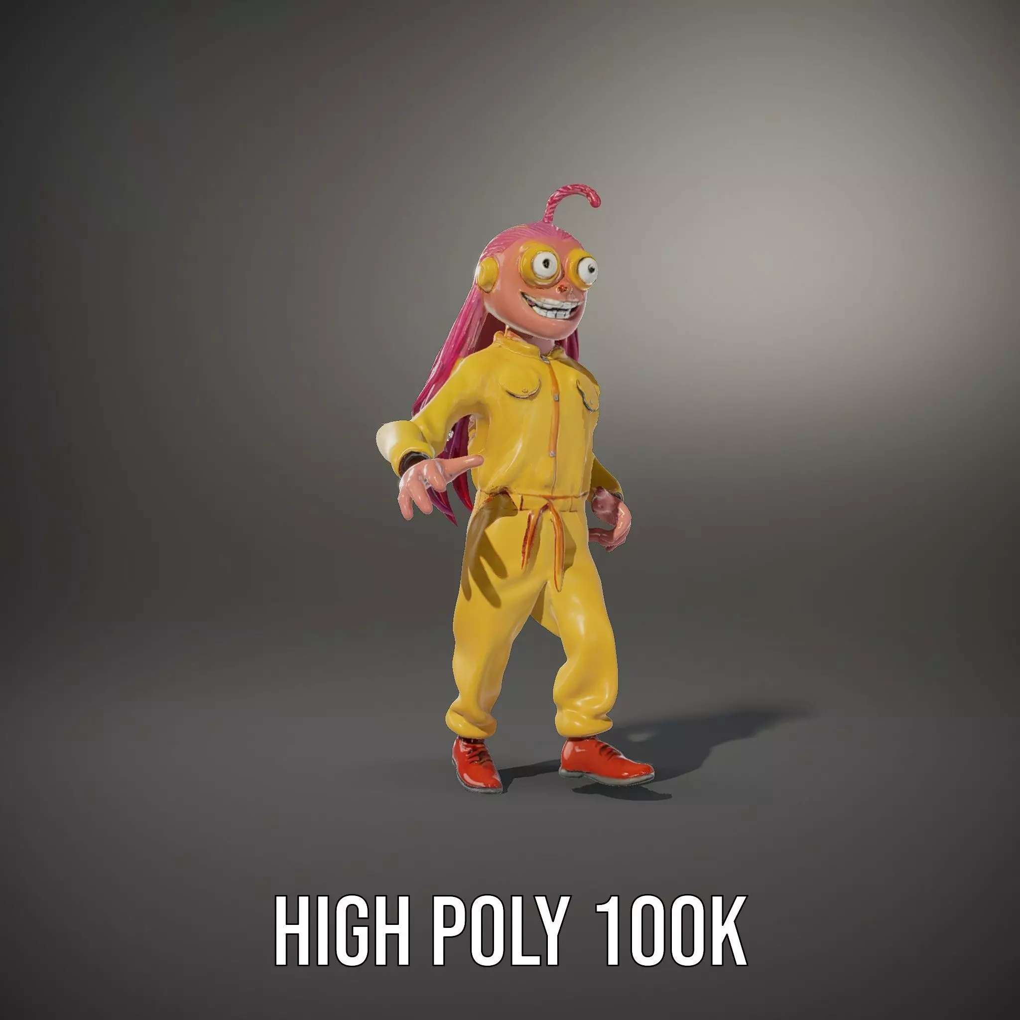 Smiling PinkHaired Character in Yellow Jumpsuit  Rigged and A... Low-poly 3D model_18