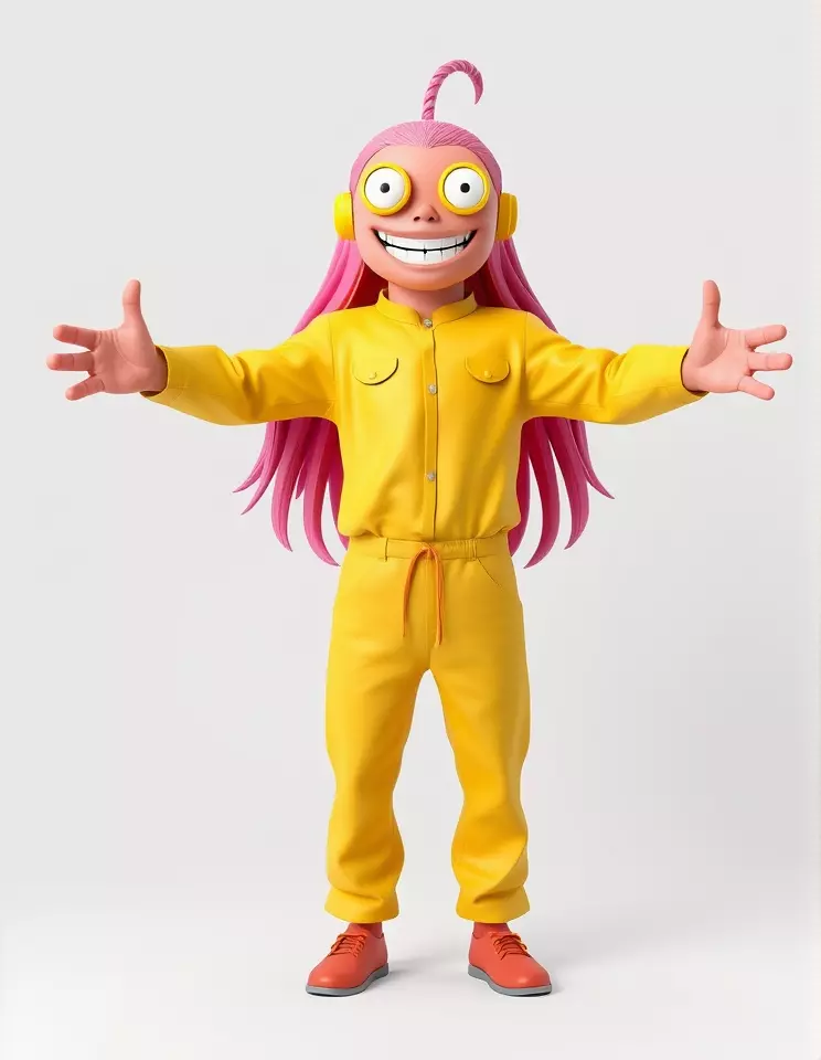 Smiling PinkHaired Character in Yellow Jumpsuit  Rigged and A... Low-poly 3D model_3
