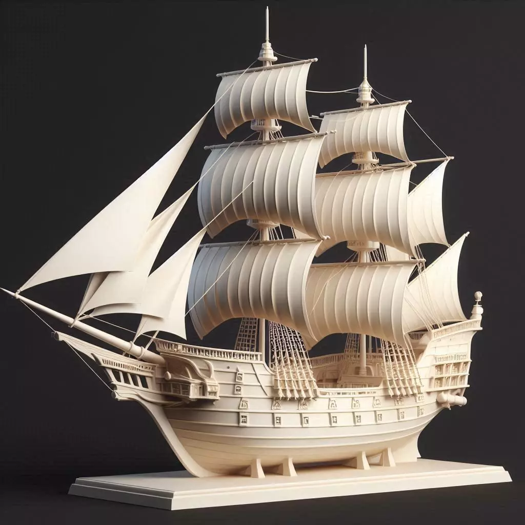 1838 Pirate Sailing Ship with Cannons Ivory Style 3D print model_4