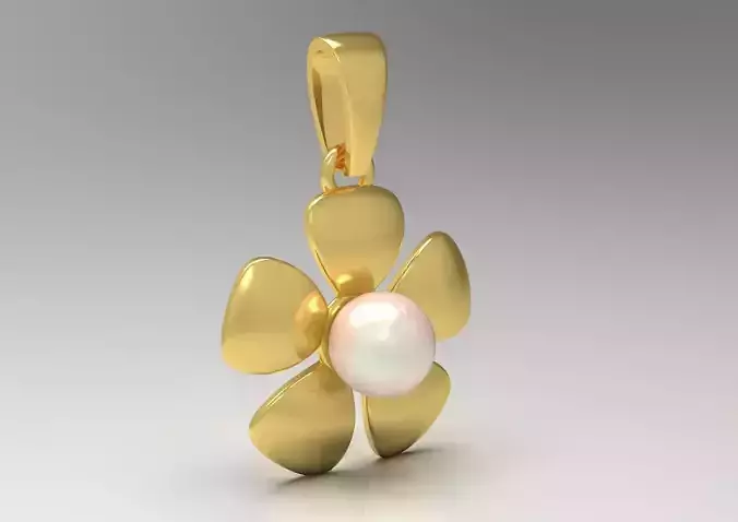 Gold Flower and Pearl STL Pendant Model pp0012