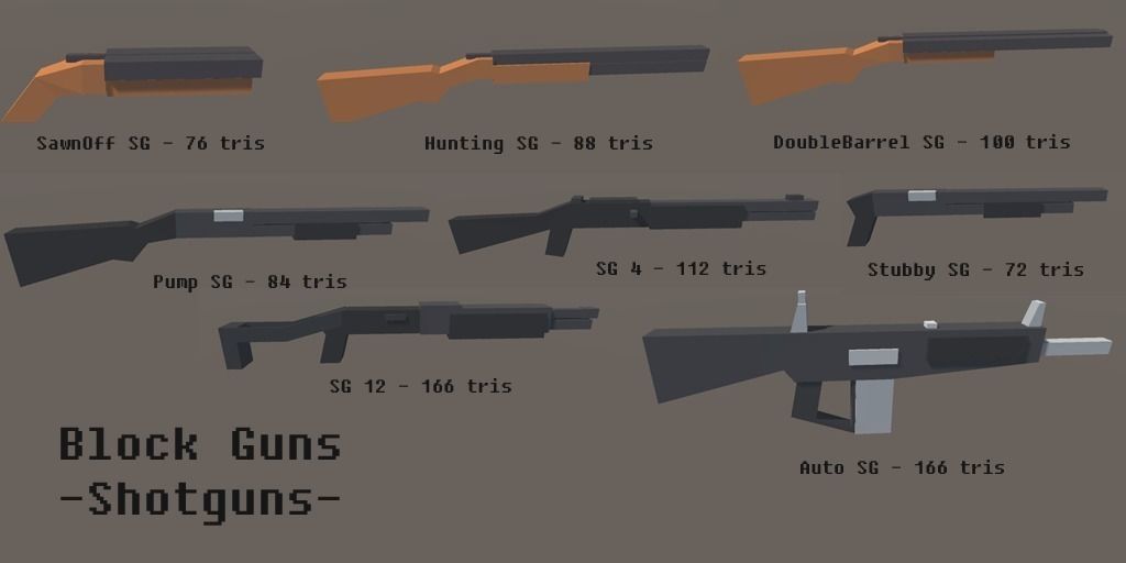 Block Guns Collection w Unity Package Low-poly 3D model_4