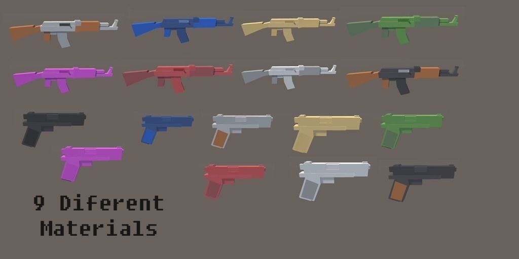 Block Guns Collection w Unity Package Low-poly 3D model_8