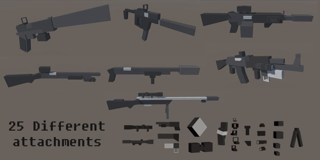 Block Guns Collection w Unity Package Low-poly 3D model_7