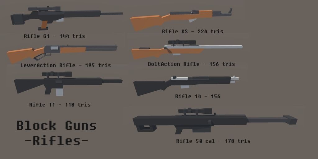 Block Guns Collection w Unity Package Low-poly 3D model_6