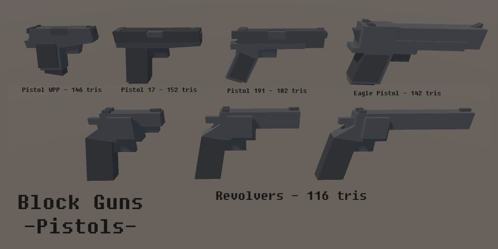 Block Guns Collection w Unity Package Low-poly 3D model_3