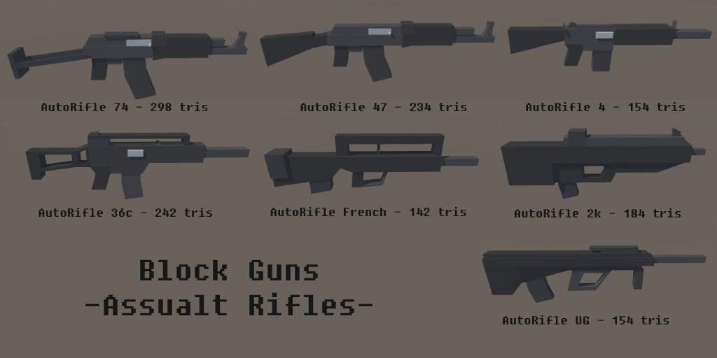 Block Guns Collection w Unity Package Low-poly 3D model_1