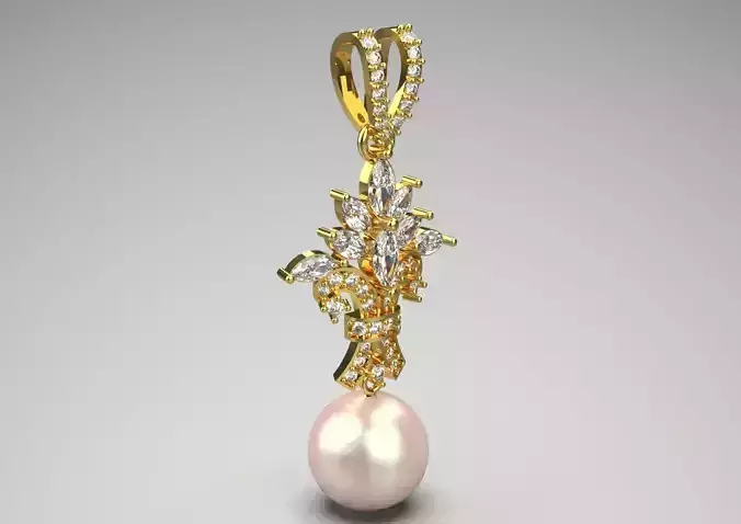 Diamond and Pearl Gold STL Pendant Model pp0056