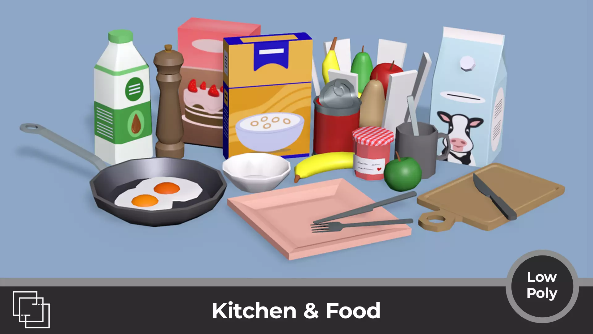 Kitchen and Food - Low Poly House Items Low-poly 3D model_1