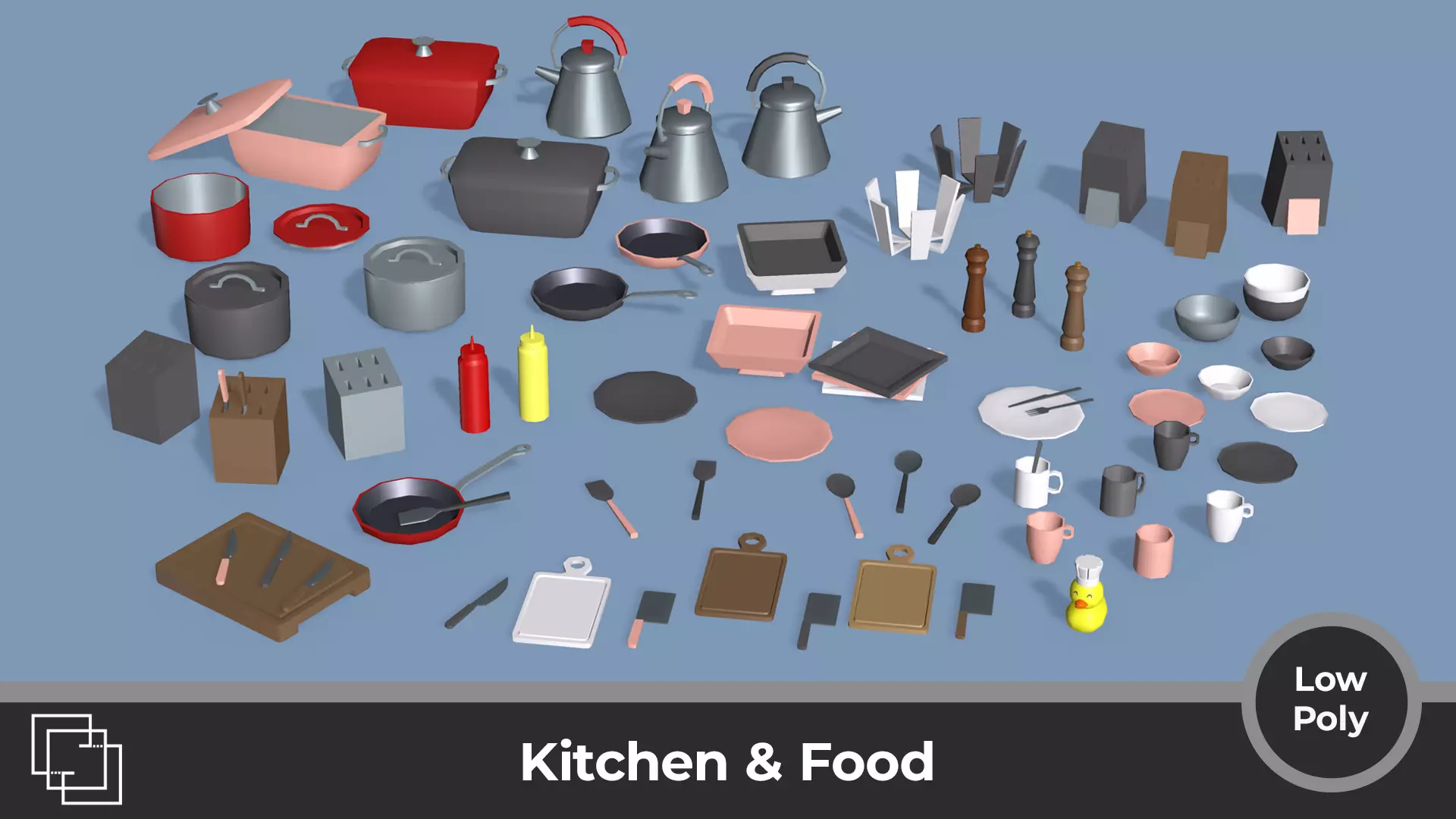 Kitchen and Food - Low Poly House Items Low-poly 3D model_0
