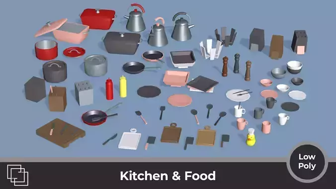 Kitchen and Food - Low Poly House Items Low-poly 3D model