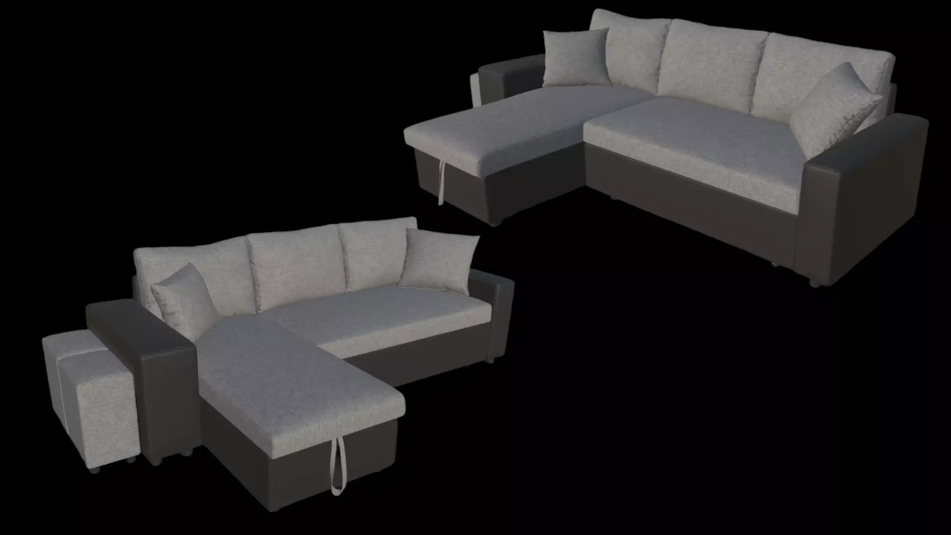 3 seater sofa grey Low-poly 3D model_0
