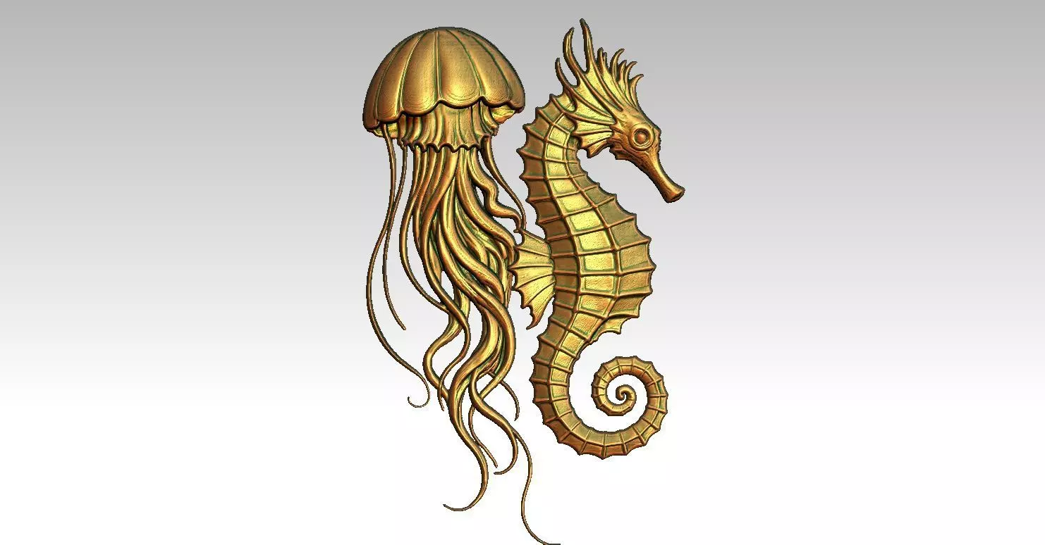 jellyfish and seahorse CNC Relief Model 3D print model