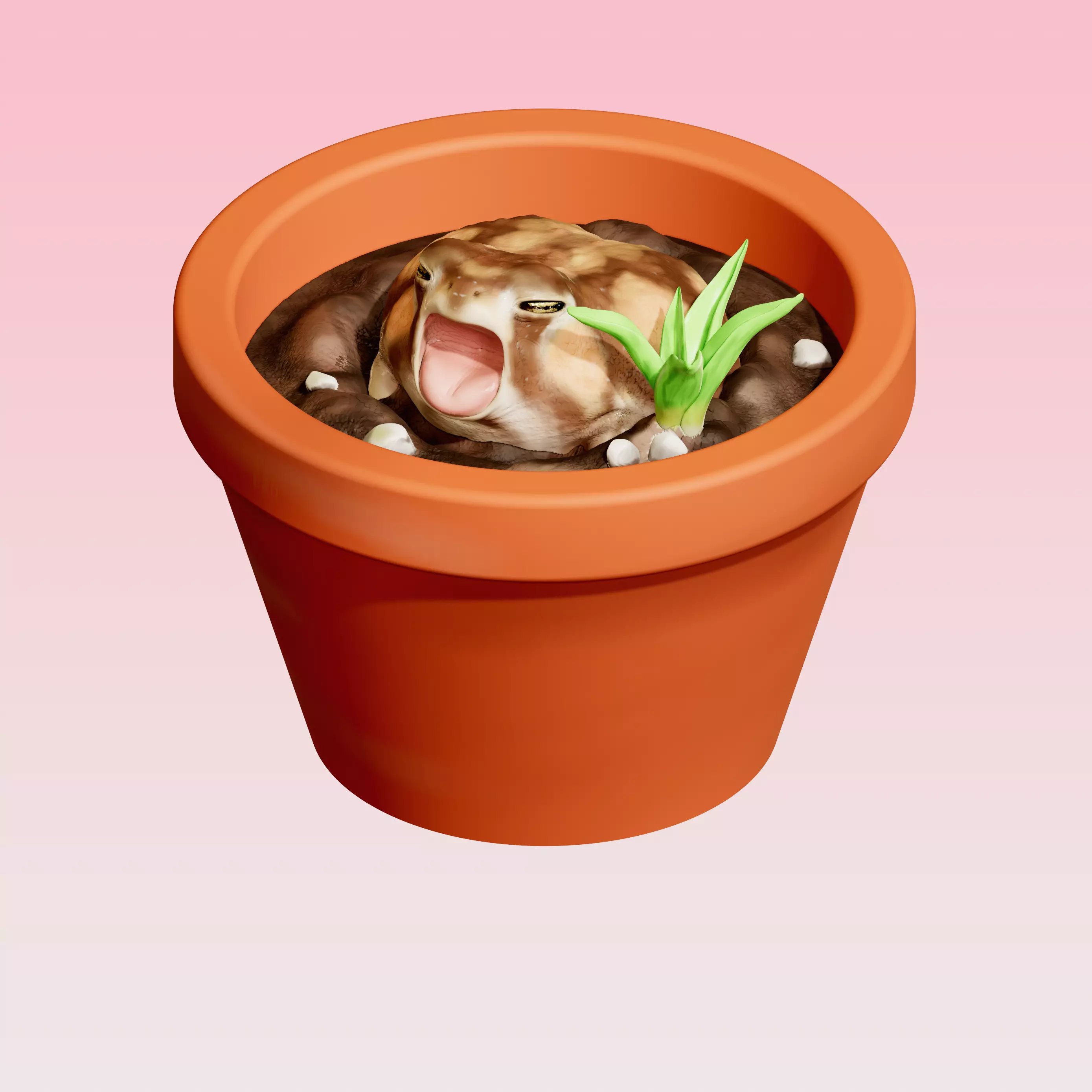 Tiny Storage Pot with Yawning Desert Rain Frog 3D print model
