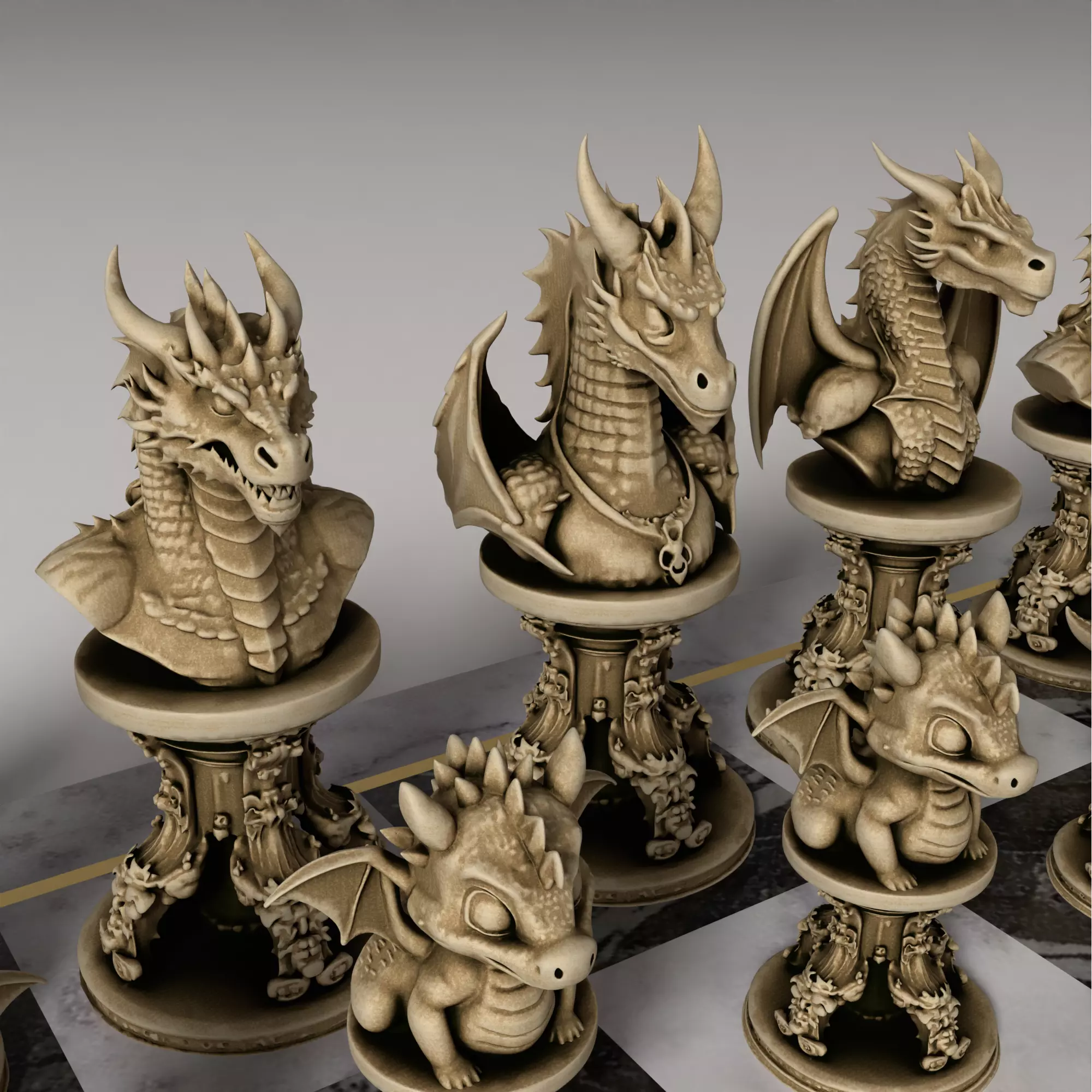 Dragon Themed Chess Set  3D Printable Fantasy STL Models 3D print model_23