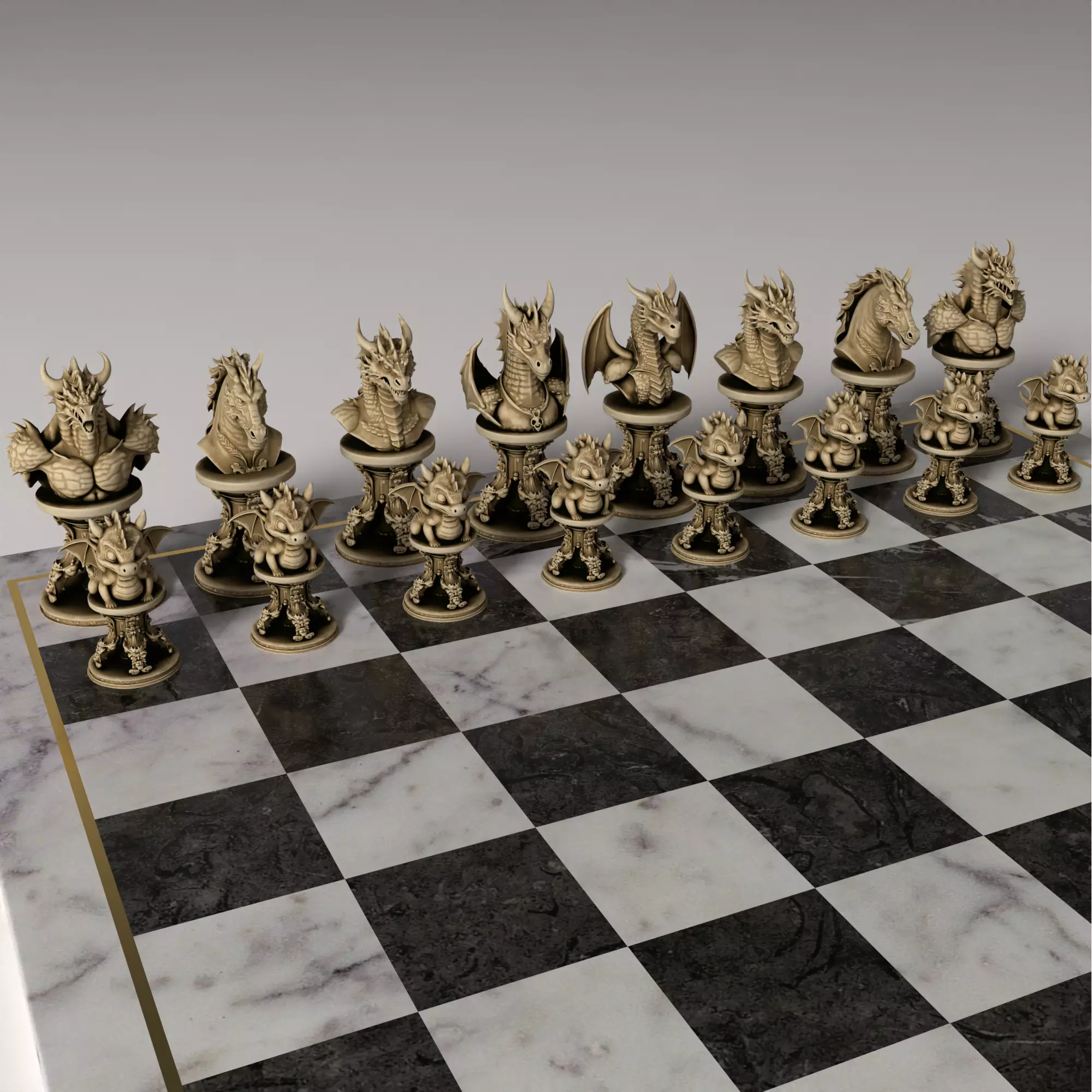 Dragon Themed Chess Set  3D Printable Fantasy STL Models 3D print model_1