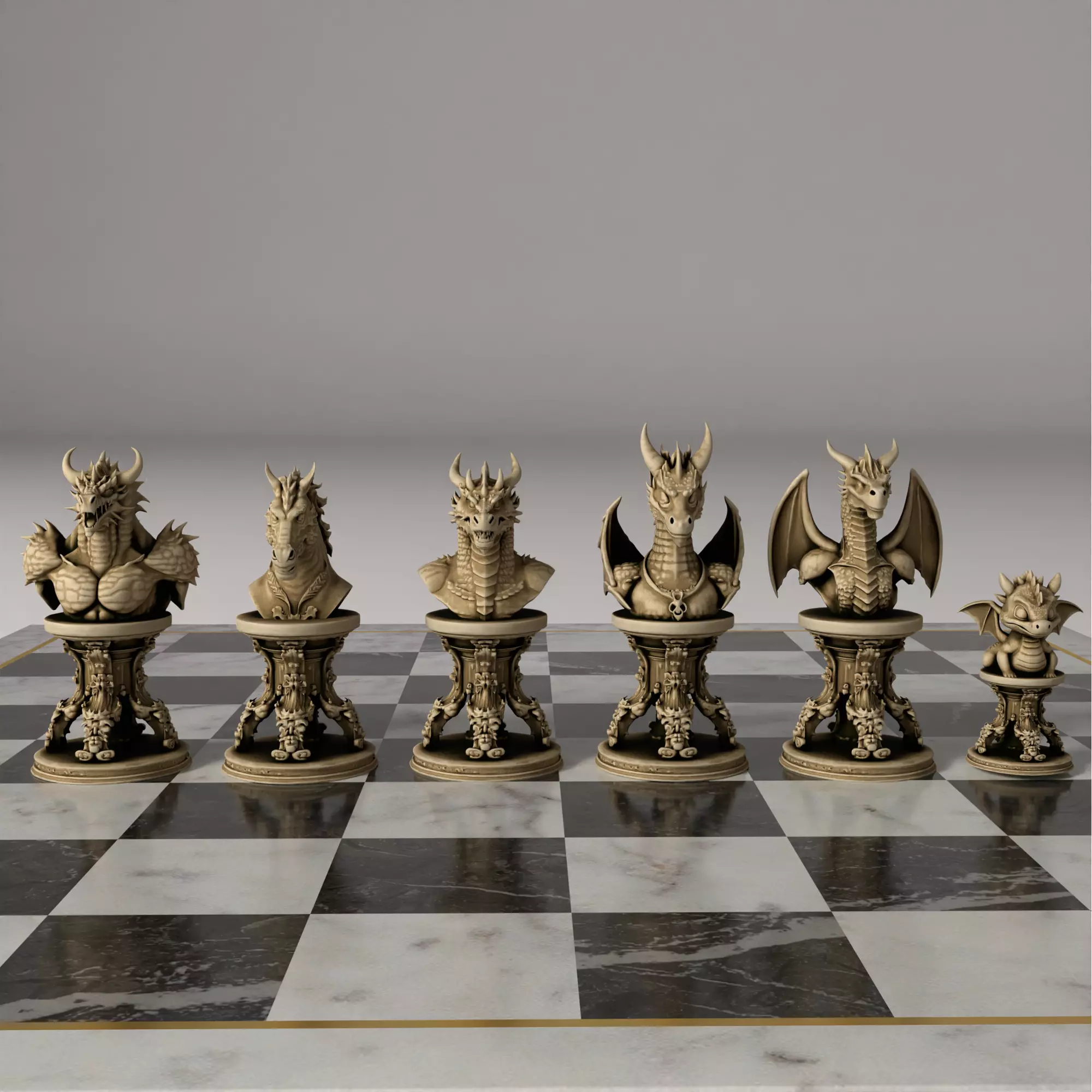 Dragon Themed Chess Set  3D Printable Fantasy STL Models 3D print model_32