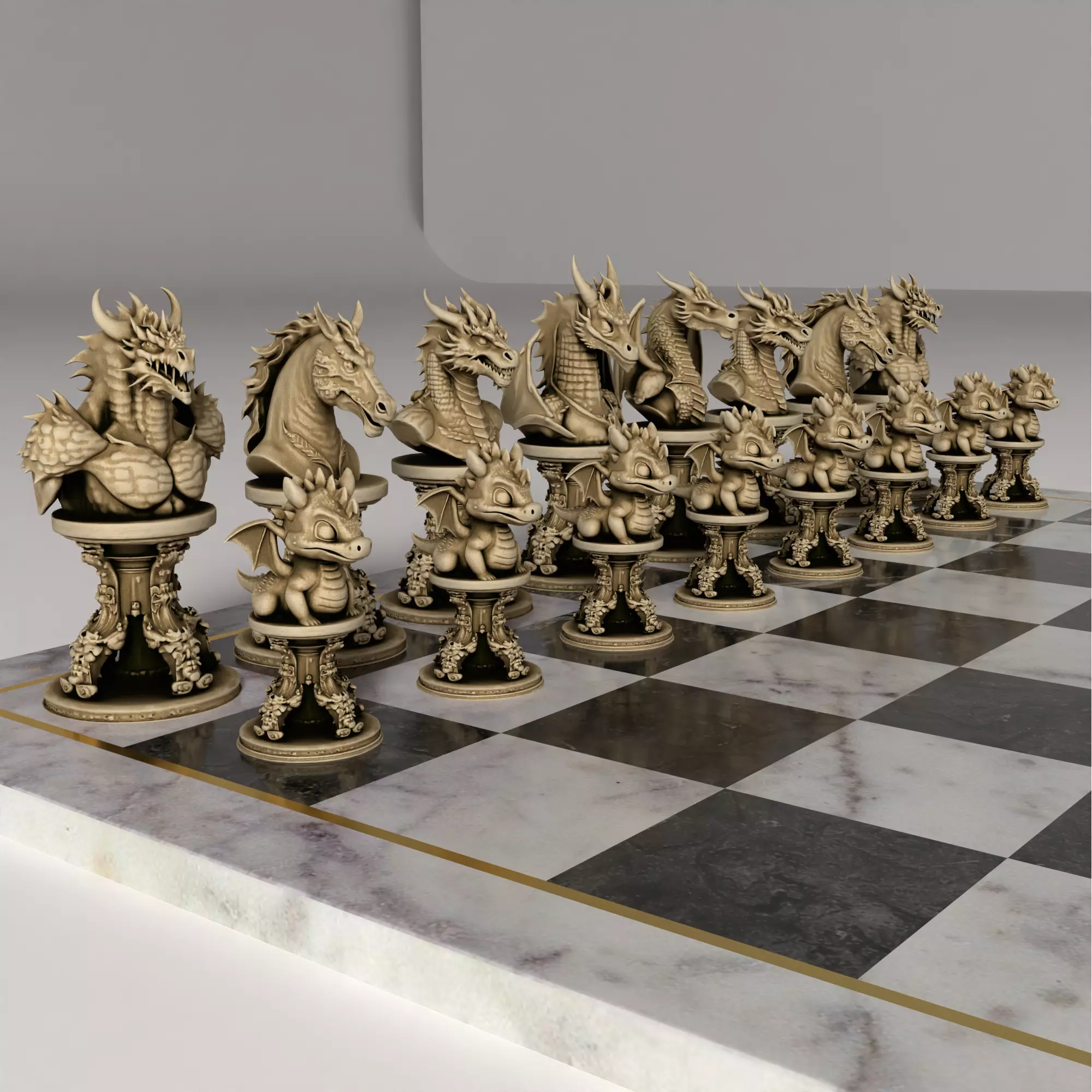 Dragon Themed Chess Set  3D Printable Fantasy STL Models 3D print model_14
