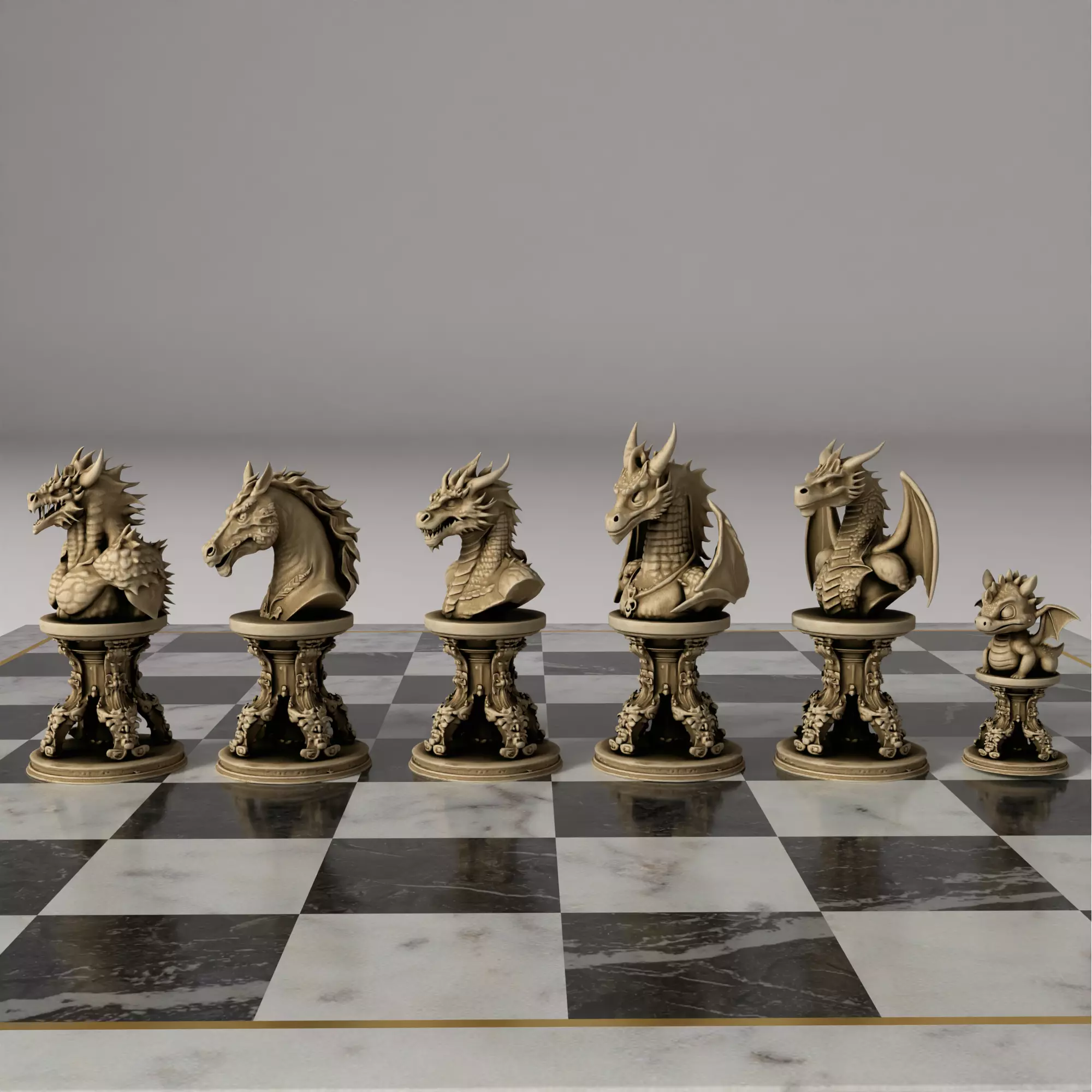 Dragon Themed Chess Set  3D Printable Fantasy STL Models 3D print model_34