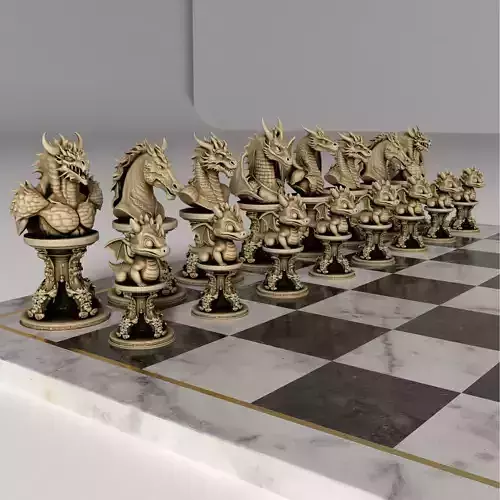 Dragon Themed Chess Set  3D Printable Fantasy STL Models 3D print model