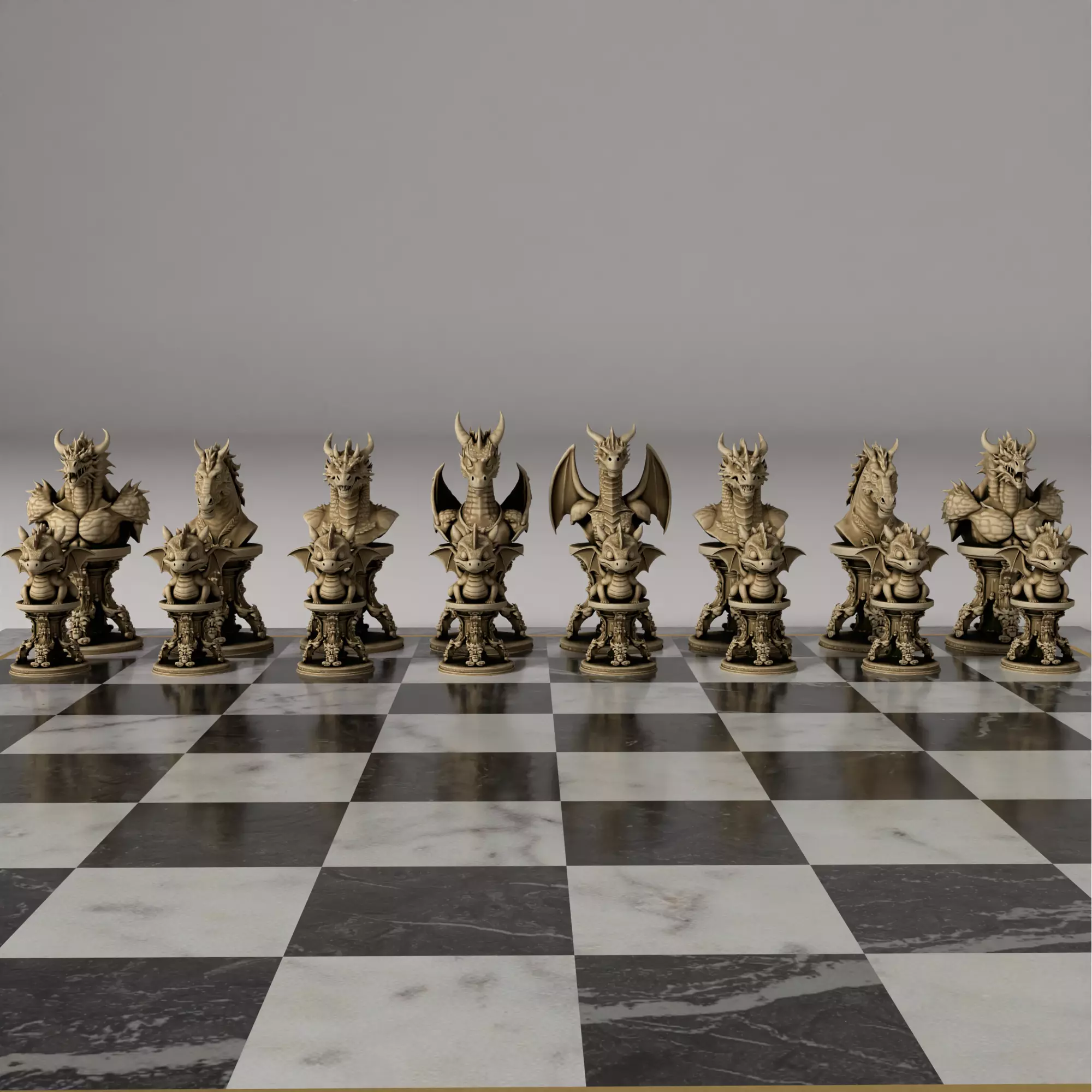 Dragon Themed Chess Set  3D Printable Fantasy STL Models 3D print model_24