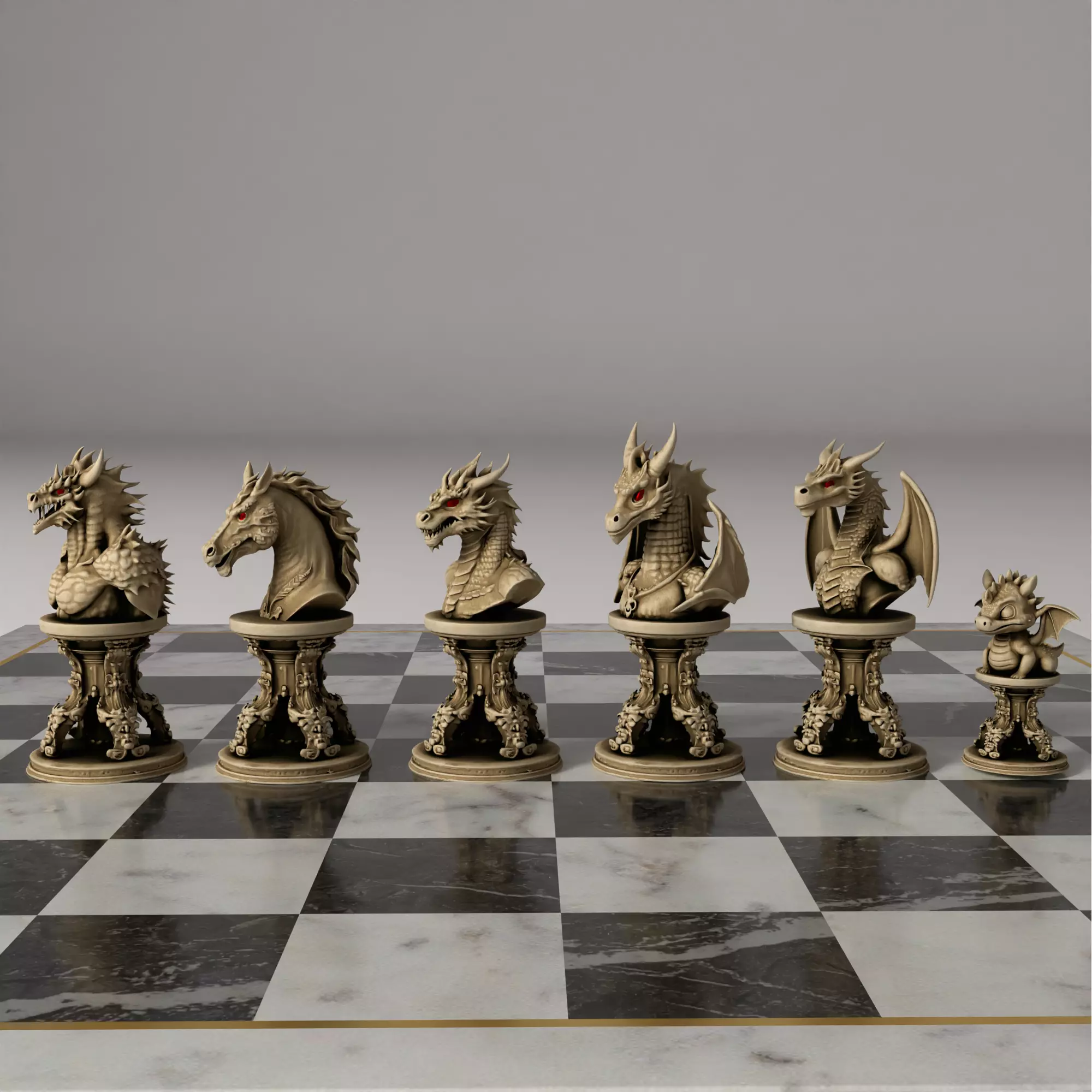 Dragon Themed Chess Set  3D Printable Fantasy STL Models 3D print model_36