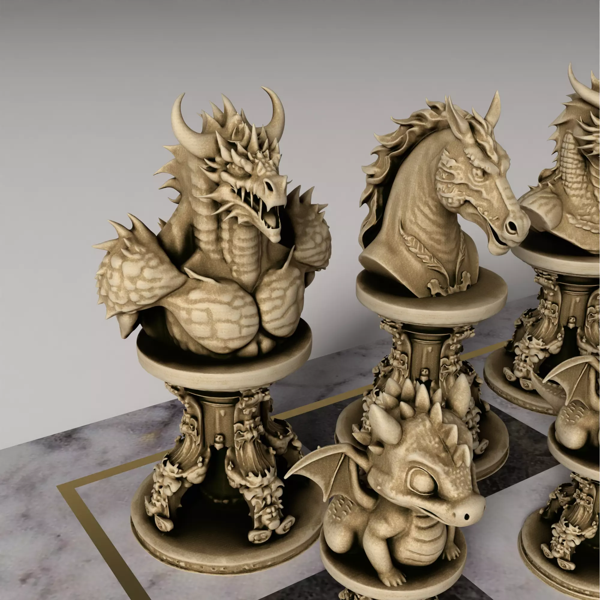 Dragon Themed Chess Set  3D Printable Fantasy STL Models 3D print model_18