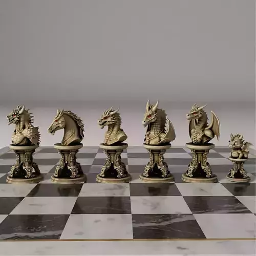 Mythical Dragon Chess Set  Fantasy 3D Printable STL Figures 3D print model