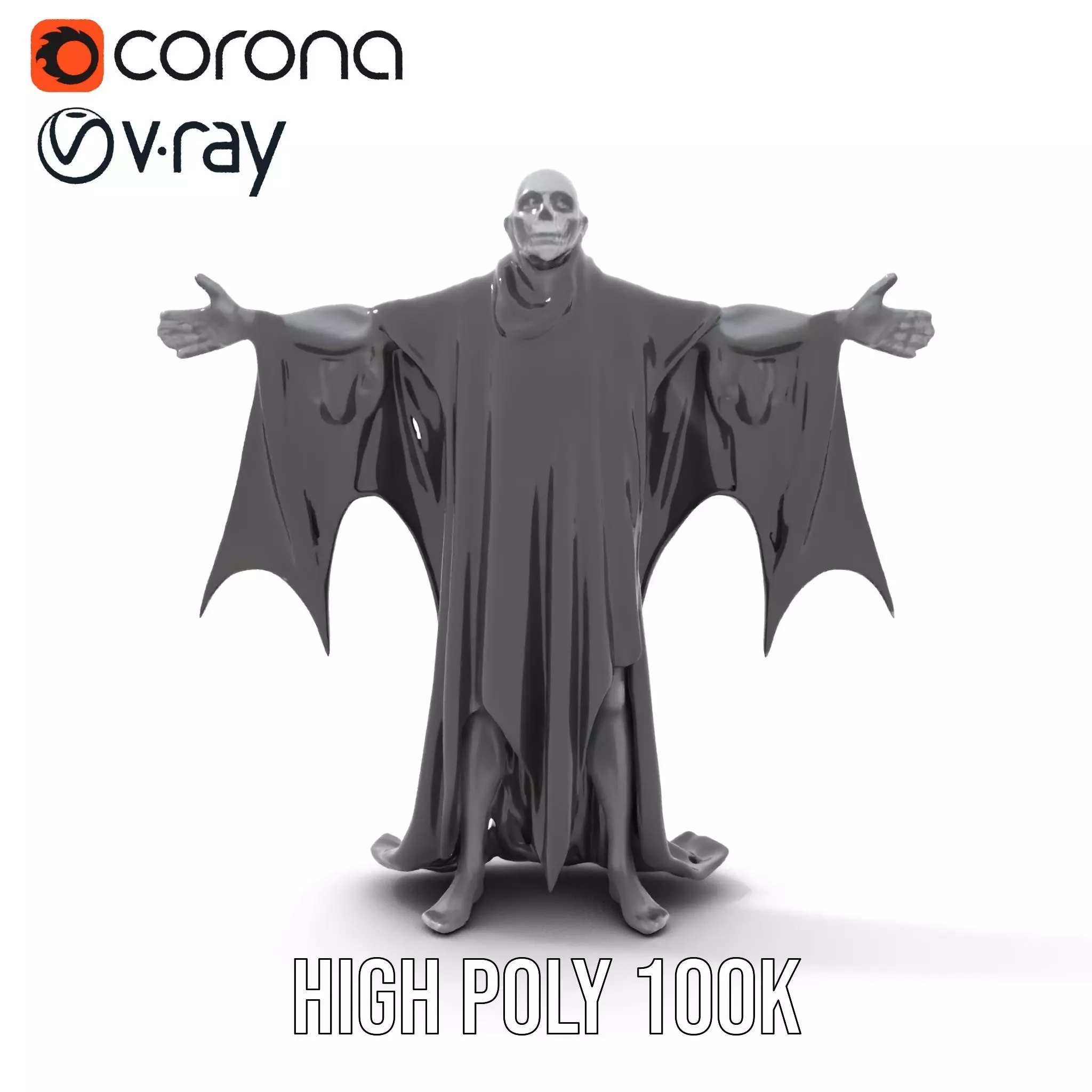 Gothic Skeleton Figure with Cape Model Pack Low-poly 3D model_10