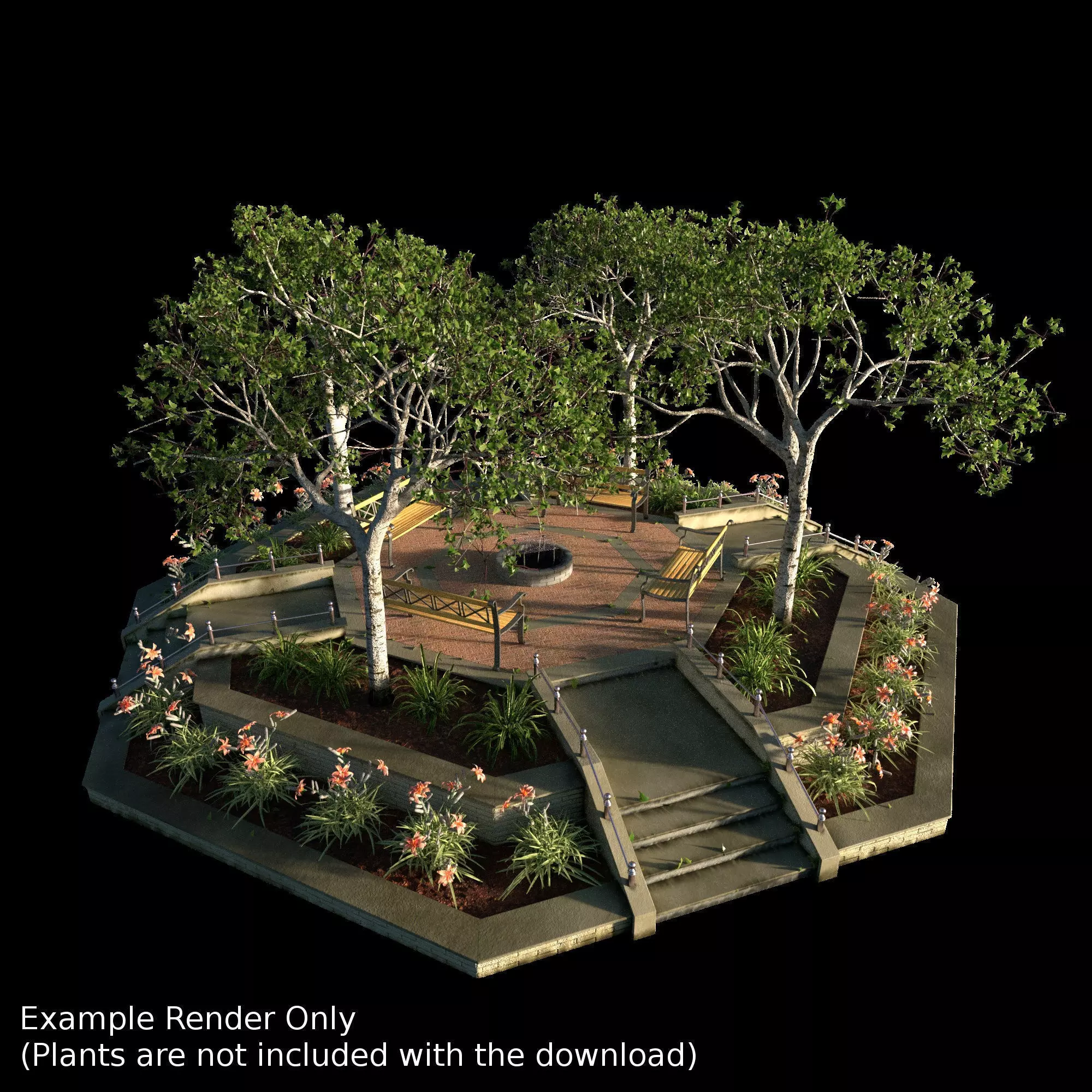 Large Octagon Garden Bed with PBR 3D model_0