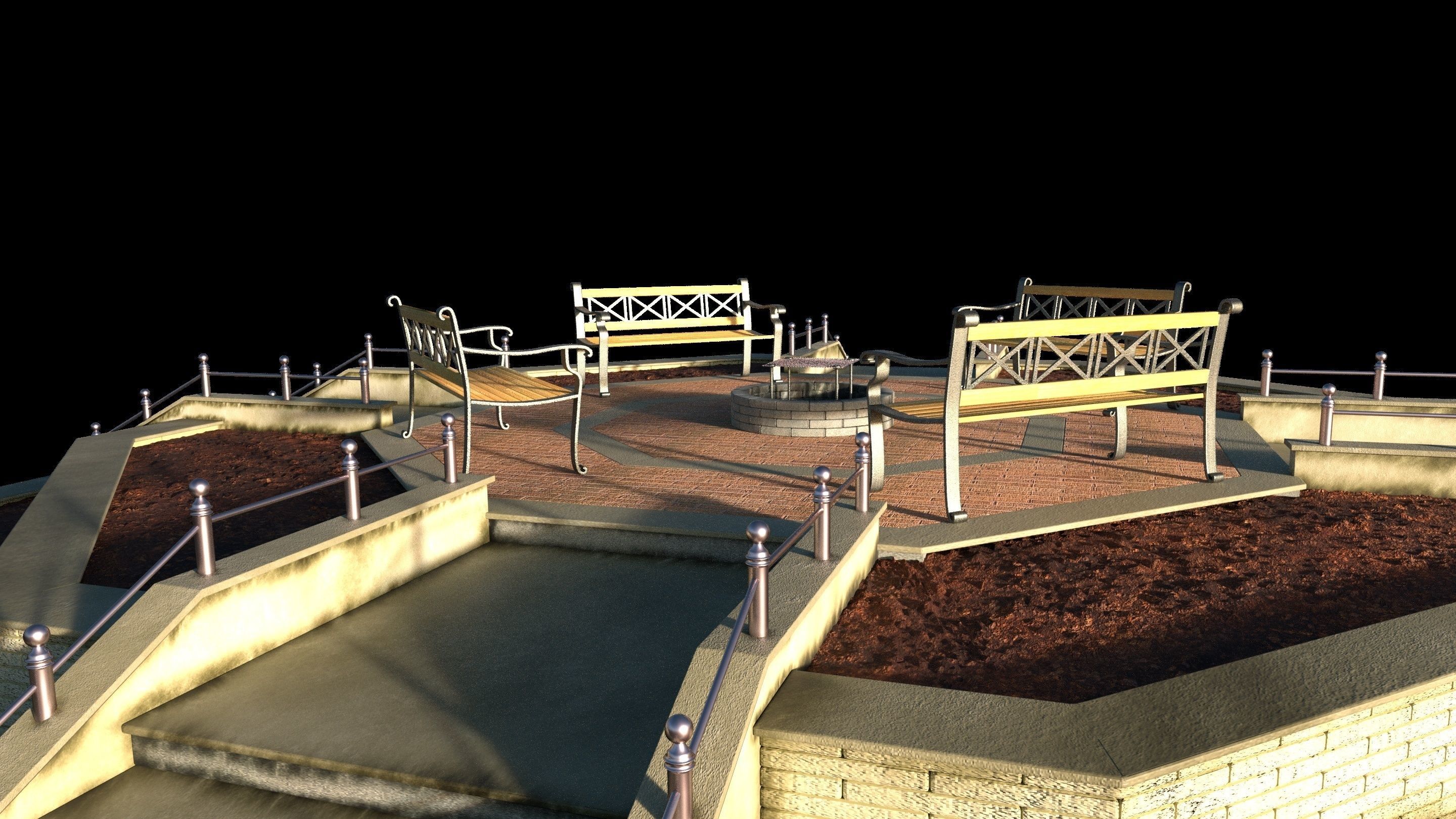Large Octagon Garden Bed with PBR 3D model_3