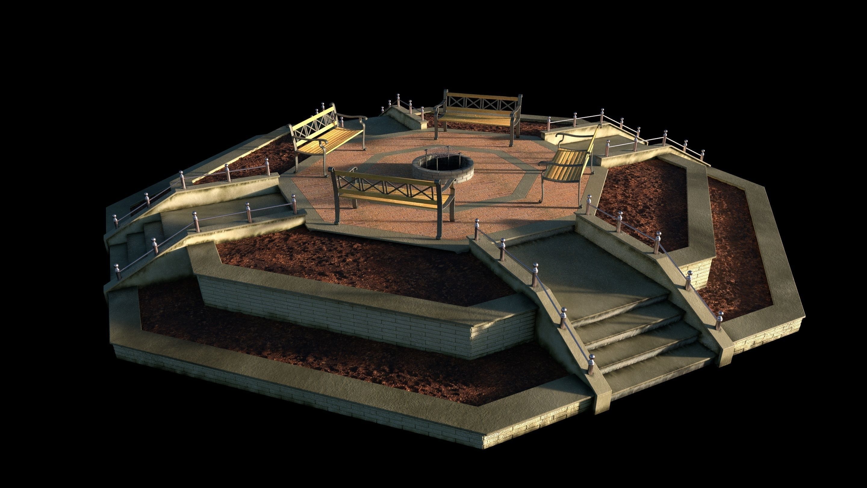 Large Octagon Garden Bed with PBR 3D model_1