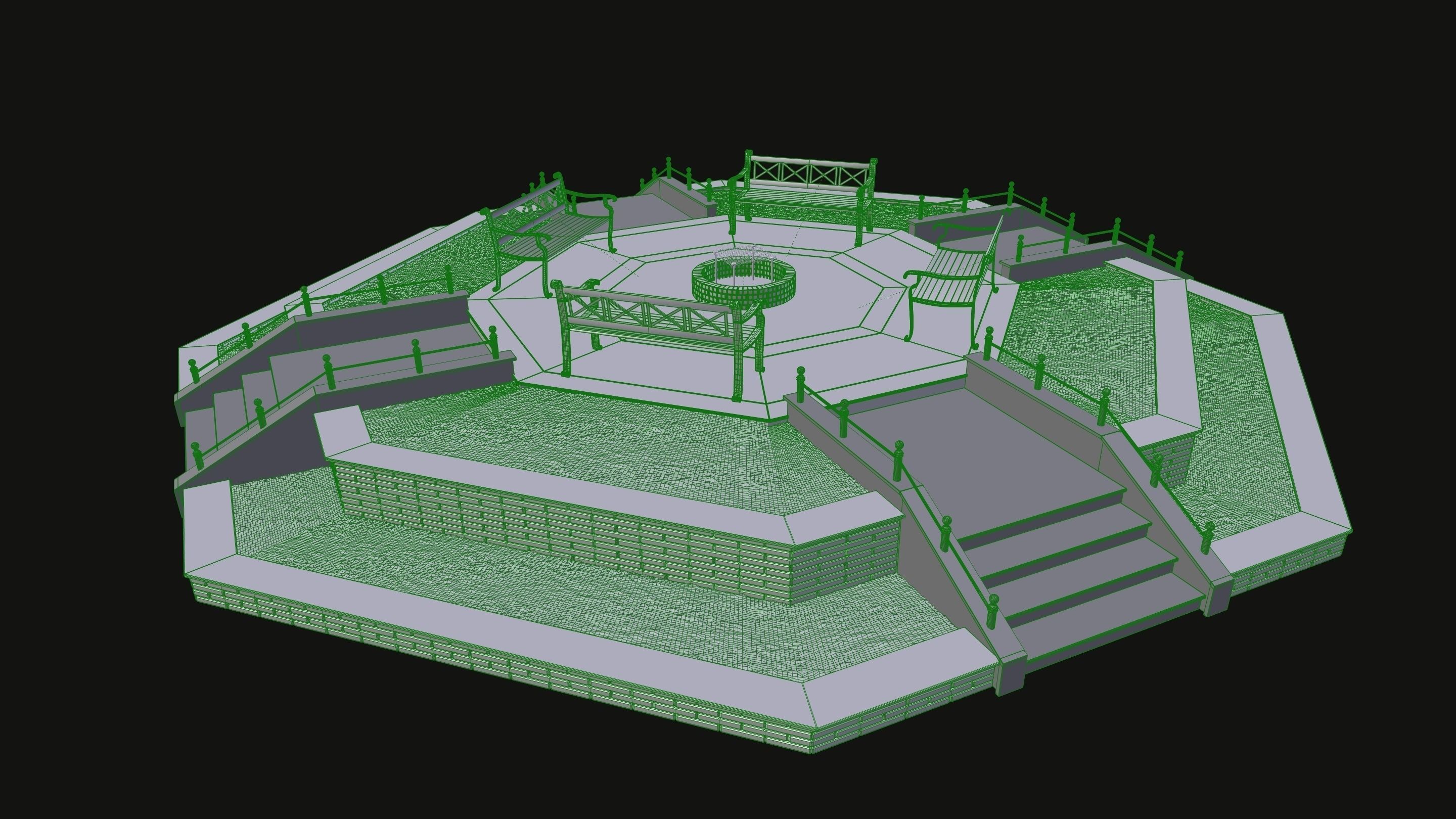 Large Octagon Garden Bed with PBR 3D model_5